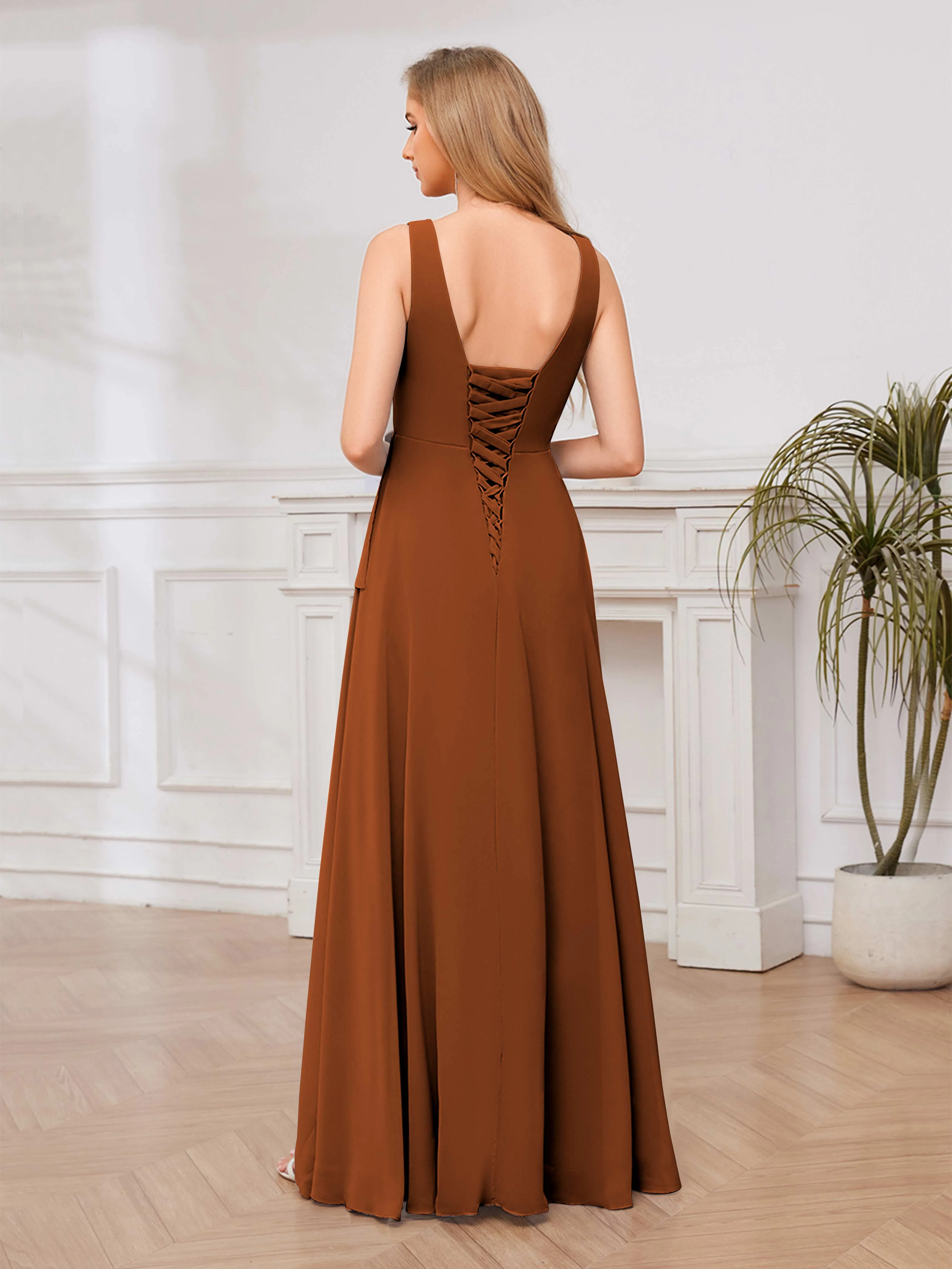 Chelsea Flowing A-Line Square Slit Long Chiffon Bridesmaid Dresses