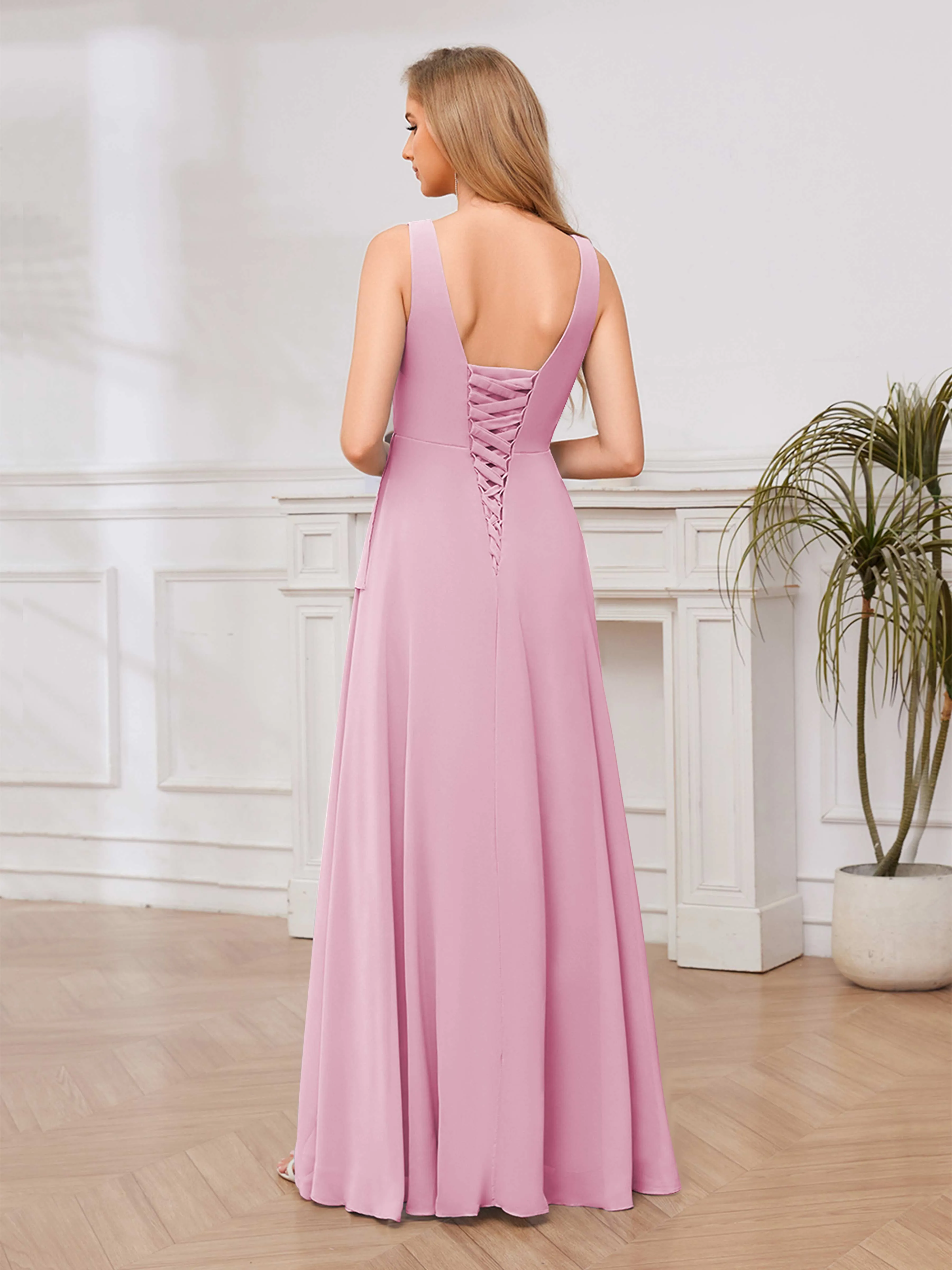 Chelsea Flowing A-Line Square Slit Long Chiffon Bridesmaid Dresses