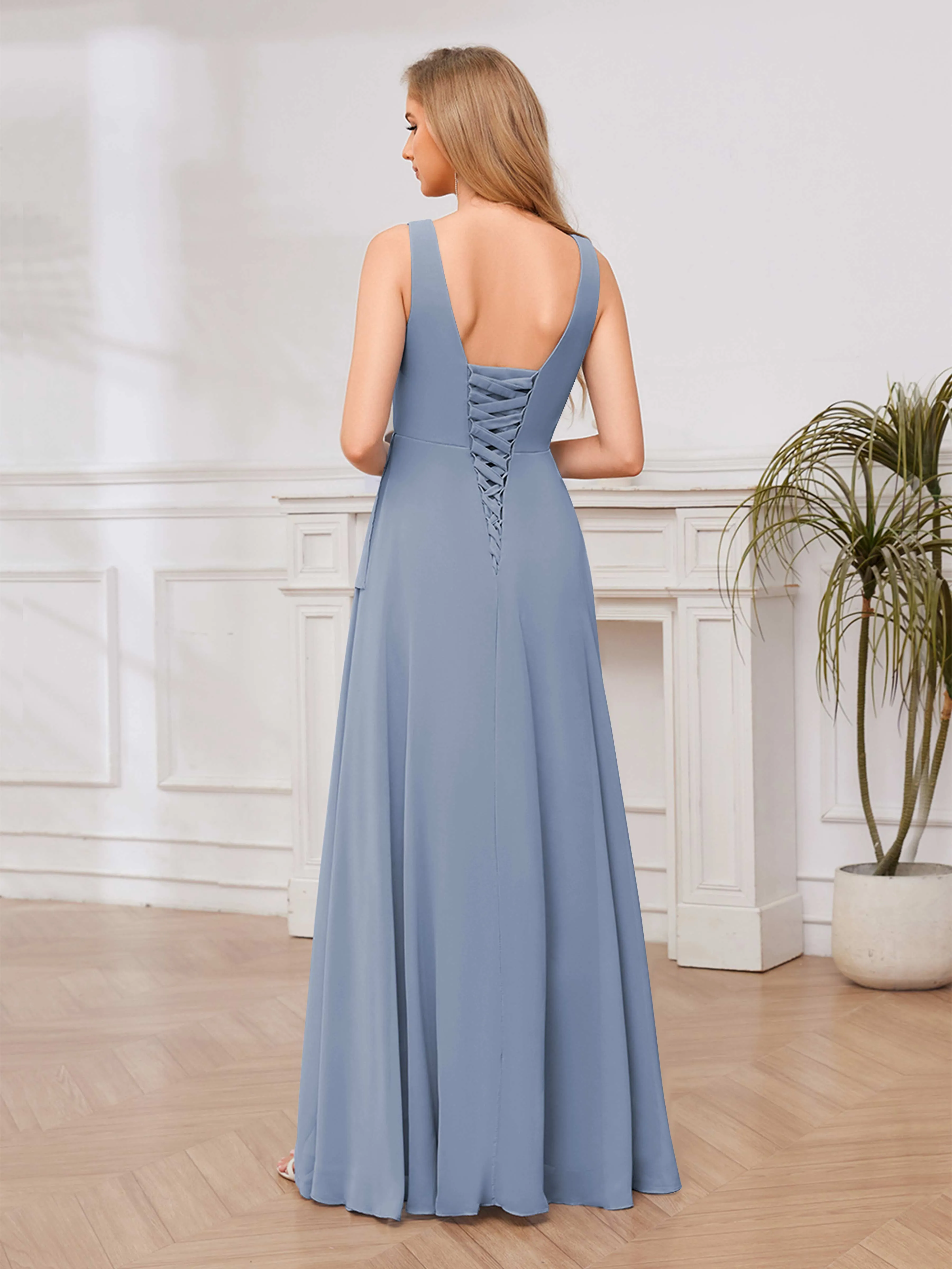 Chelsea Flowing A-Line Square Slit Long Chiffon Bridesmaid Dresses