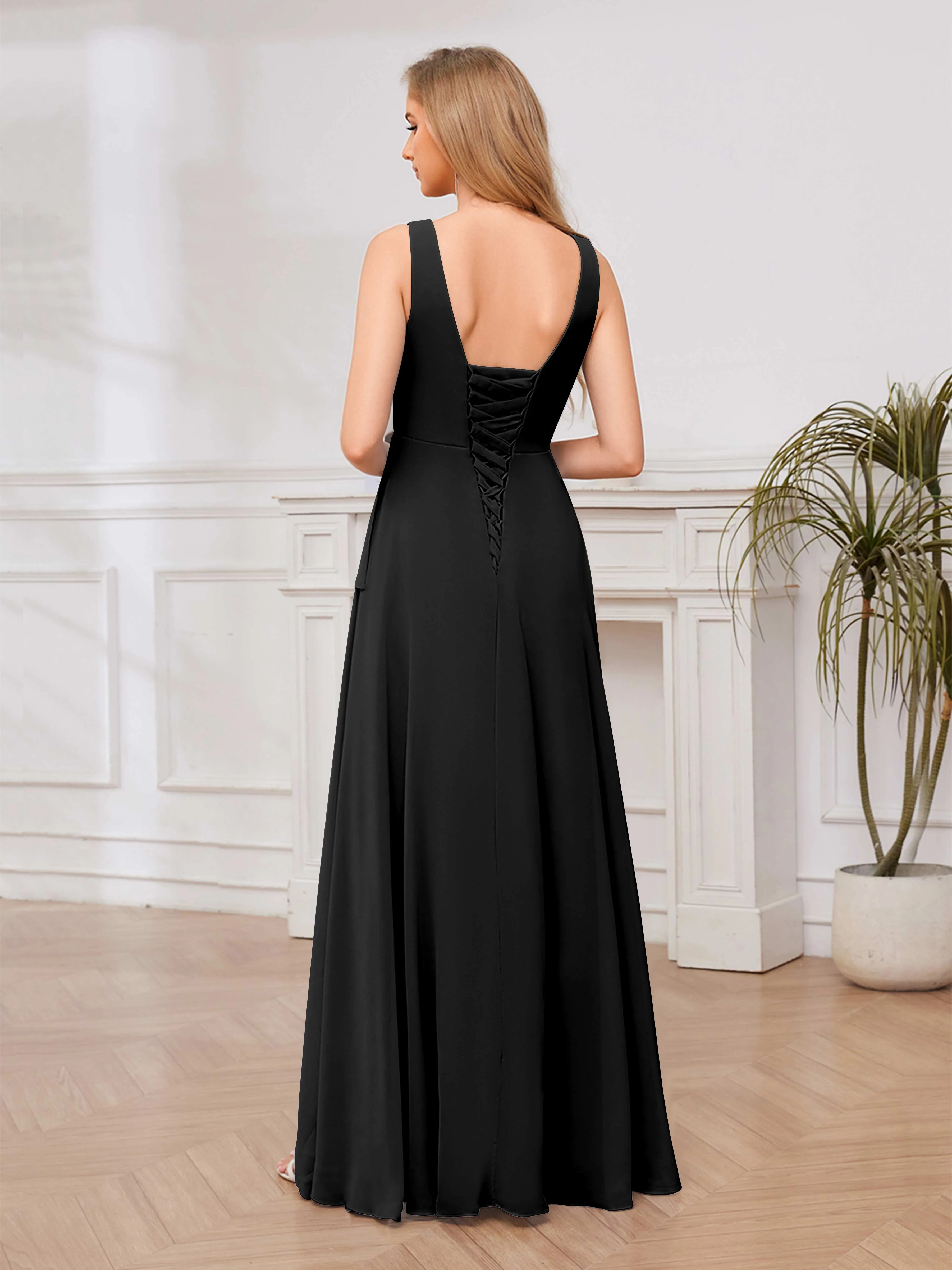 Chelsea Flowing A-Line Square Slit Long Chiffon Bridesmaid Dresses