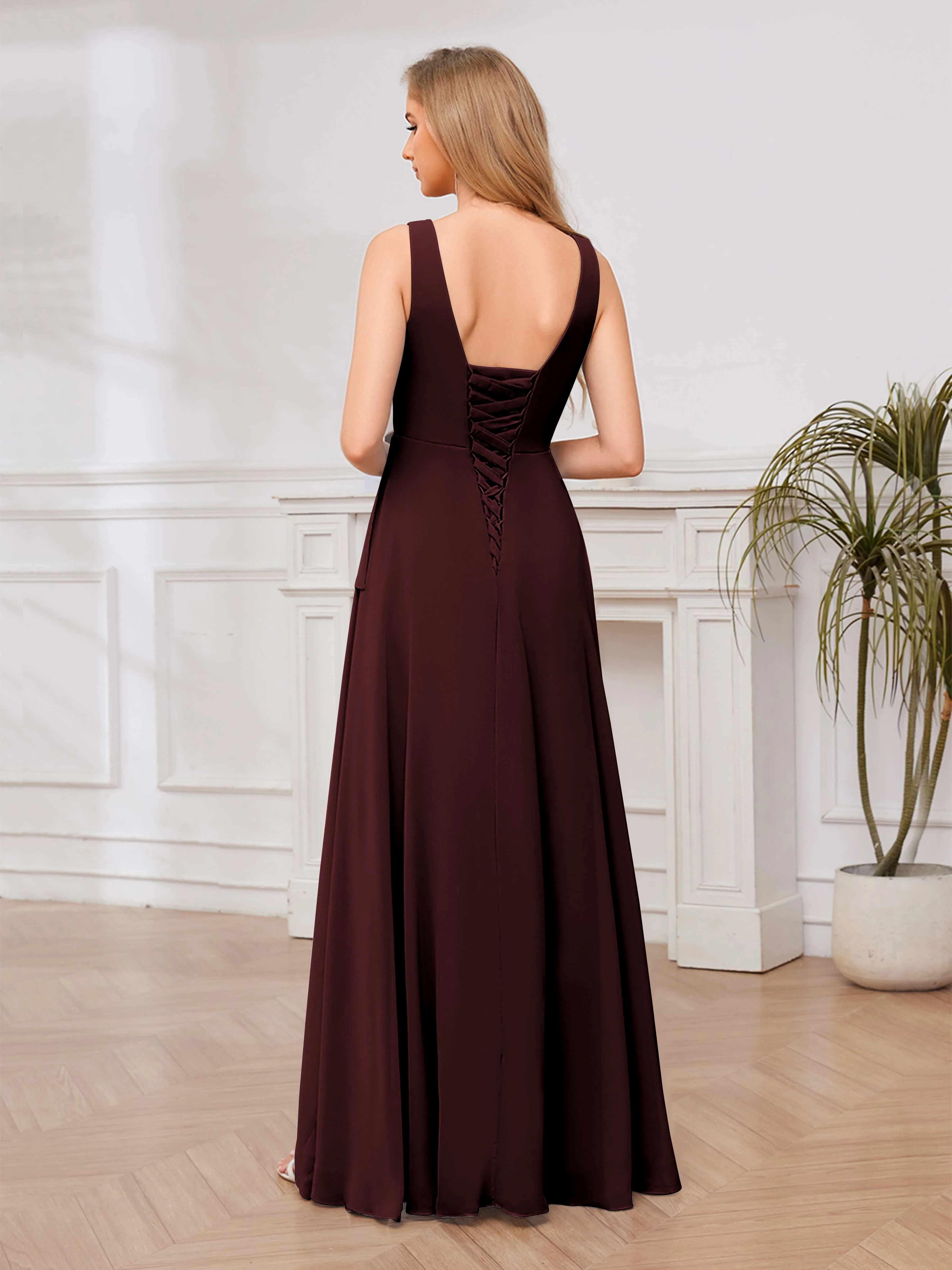 Chelsea Flowing A-Line Square Slit Long Chiffon Bridesmaid Dresses