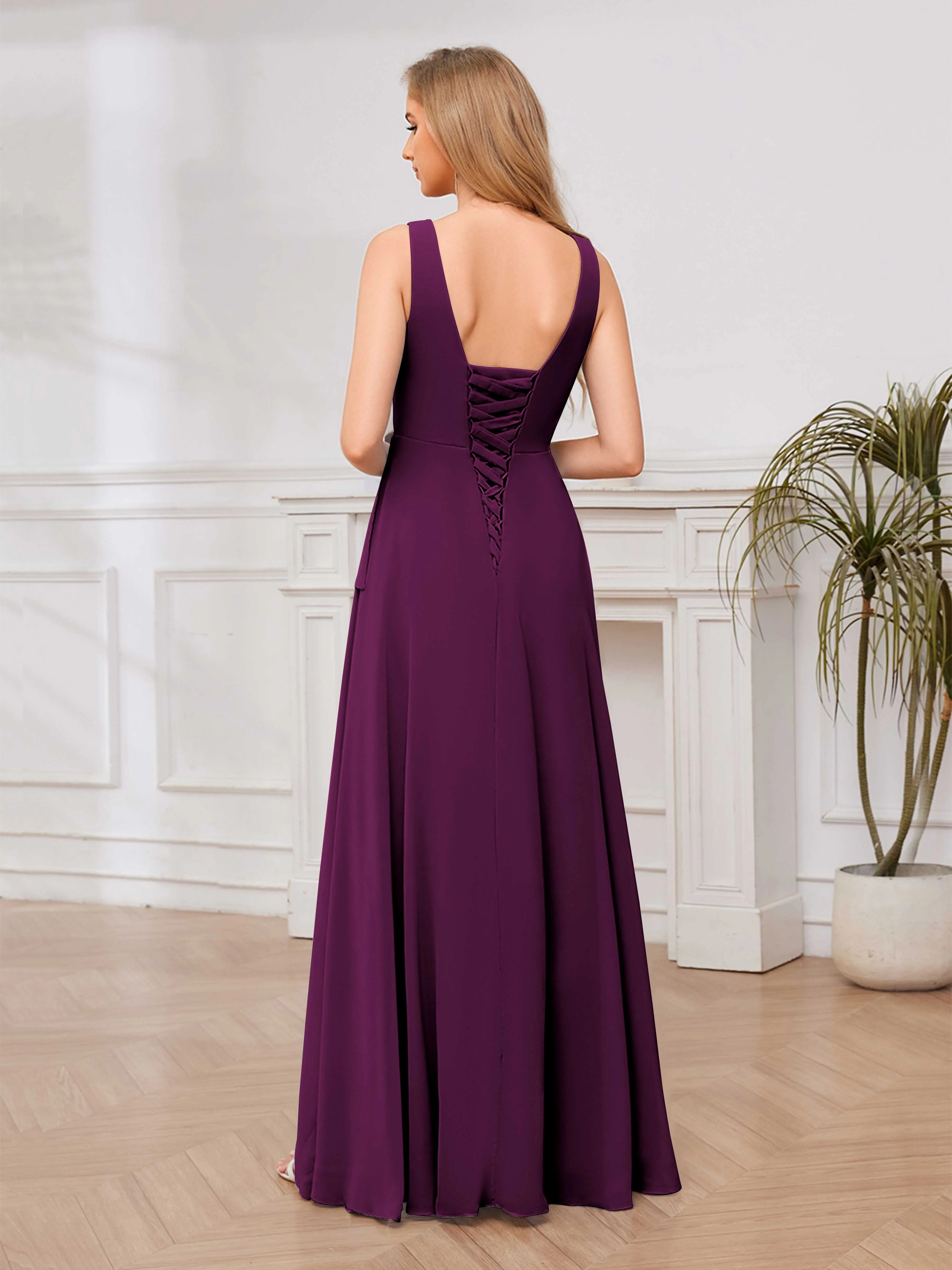 Chelsea Flowing A-Line Square Slit Long Chiffon Bridesmaid Dresses
