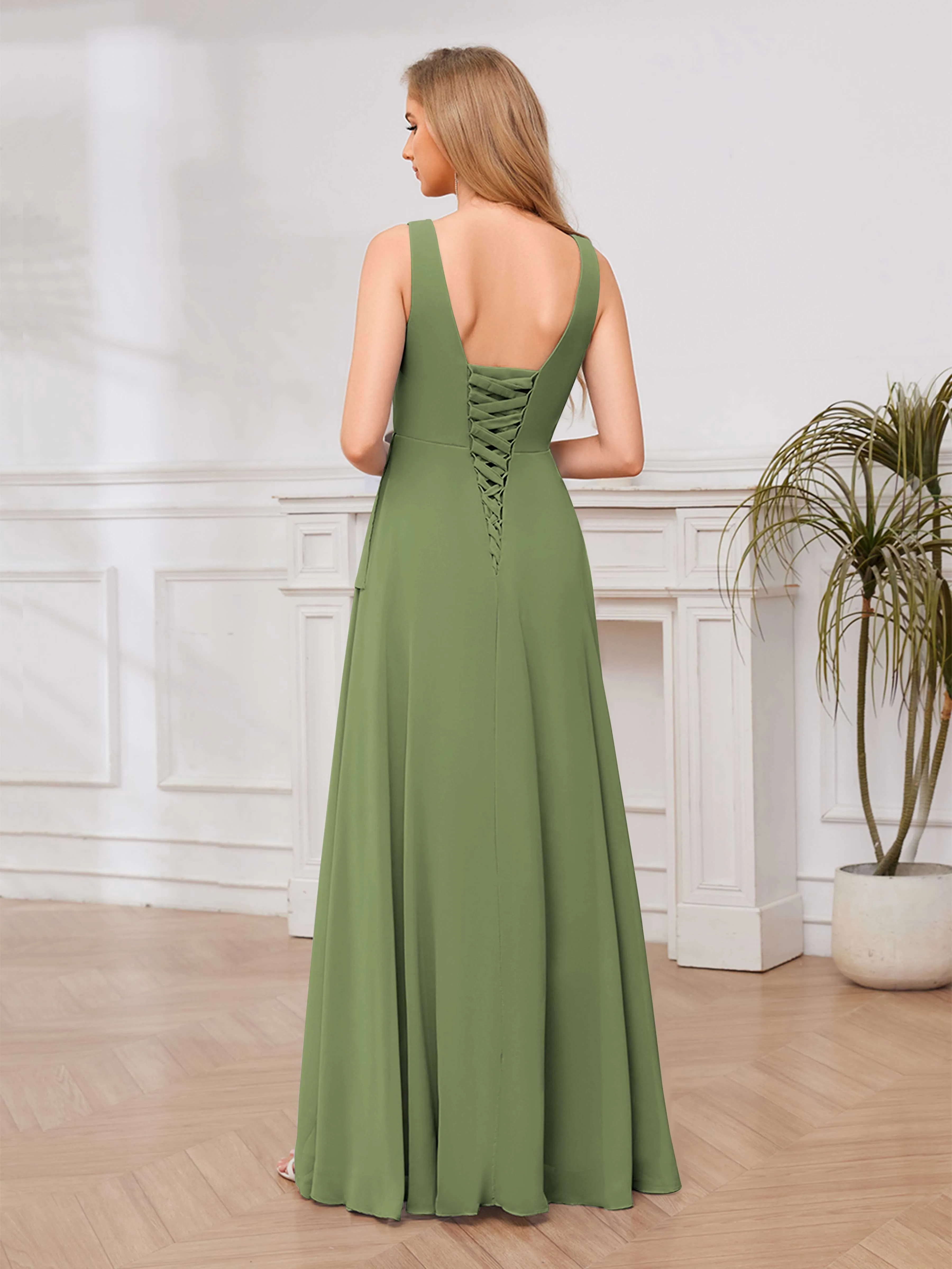 Chelsea Flowing A-Line Square Slit Long Chiffon Bridesmaid Dresses
