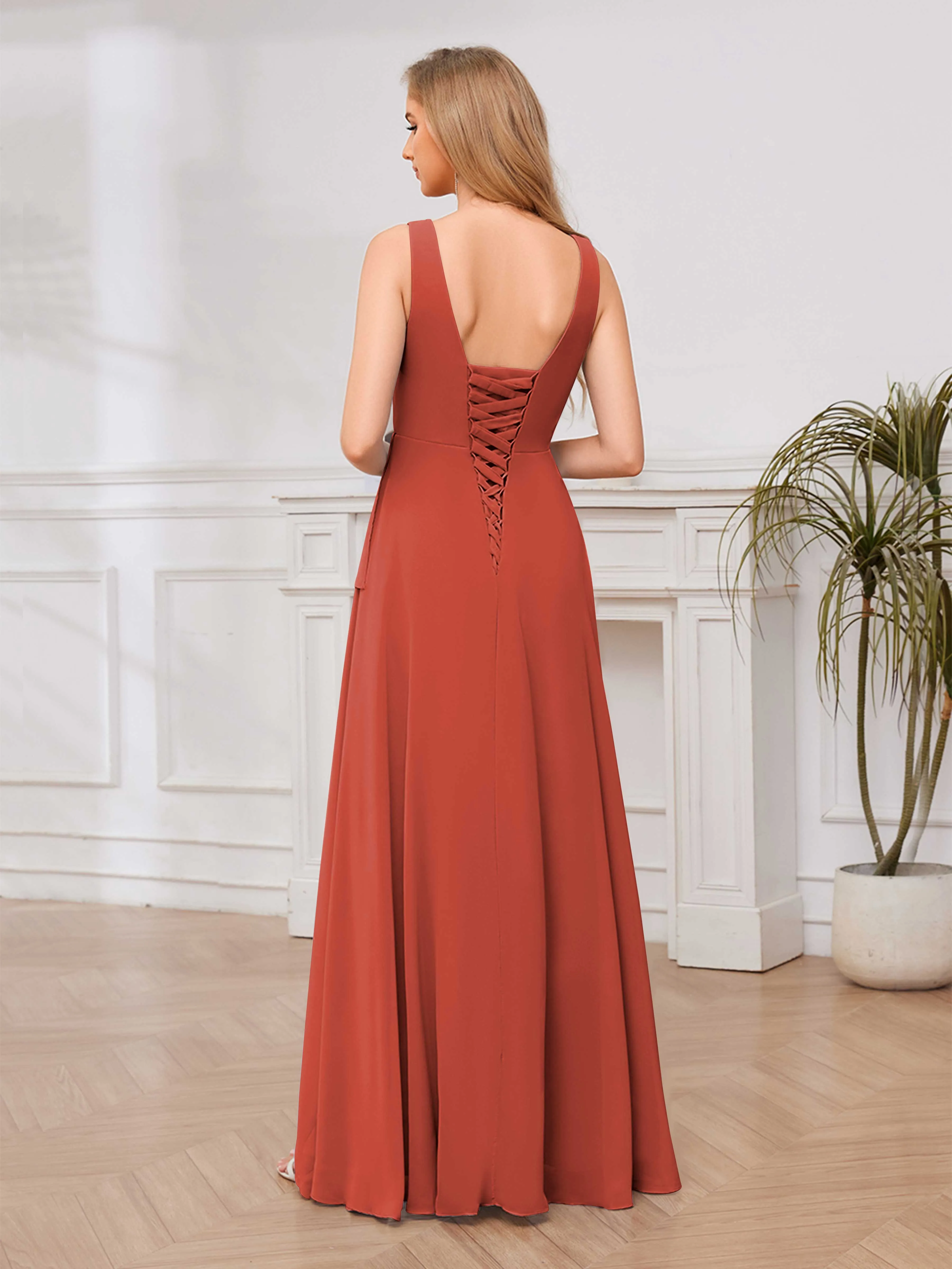 Chelsea Flowing A-Line Square Slit Long Chiffon Bridesmaid Dresses