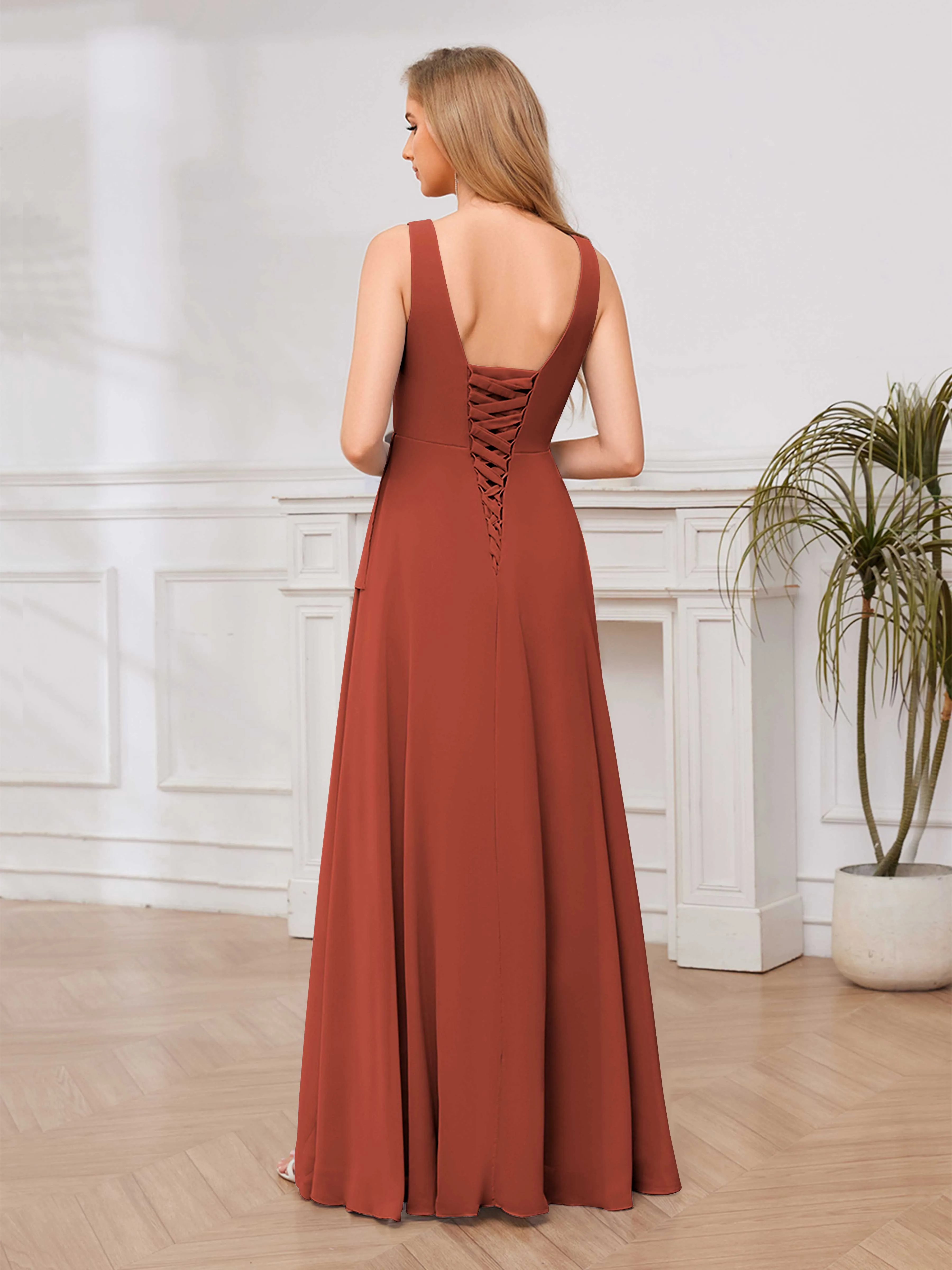 Chelsea Flowing A-Line Square Slit Long Chiffon Bridesmaid Dresses