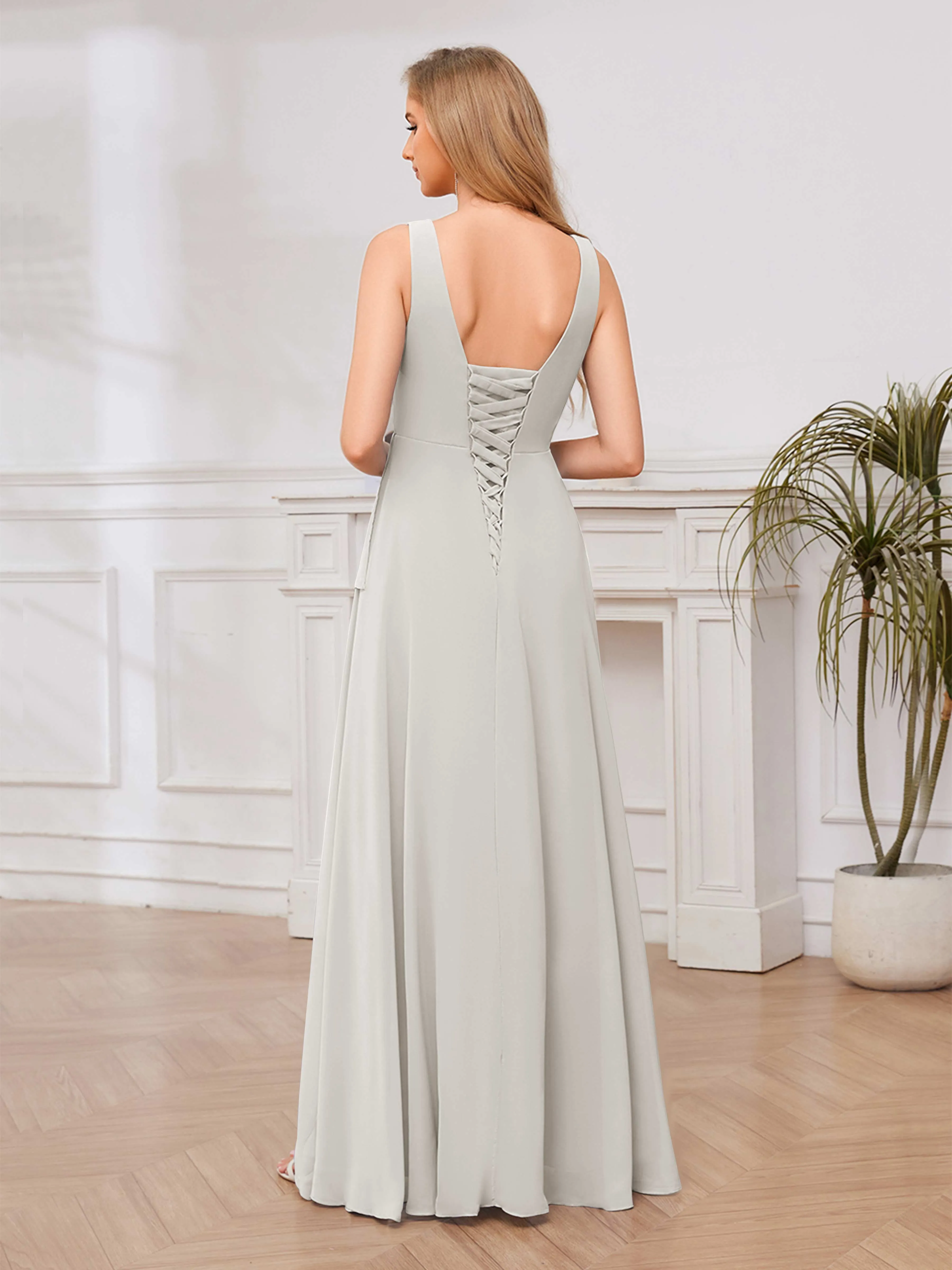 Chelsea Flowing A-Line Square Slit Long Chiffon Bridesmaid Dresses