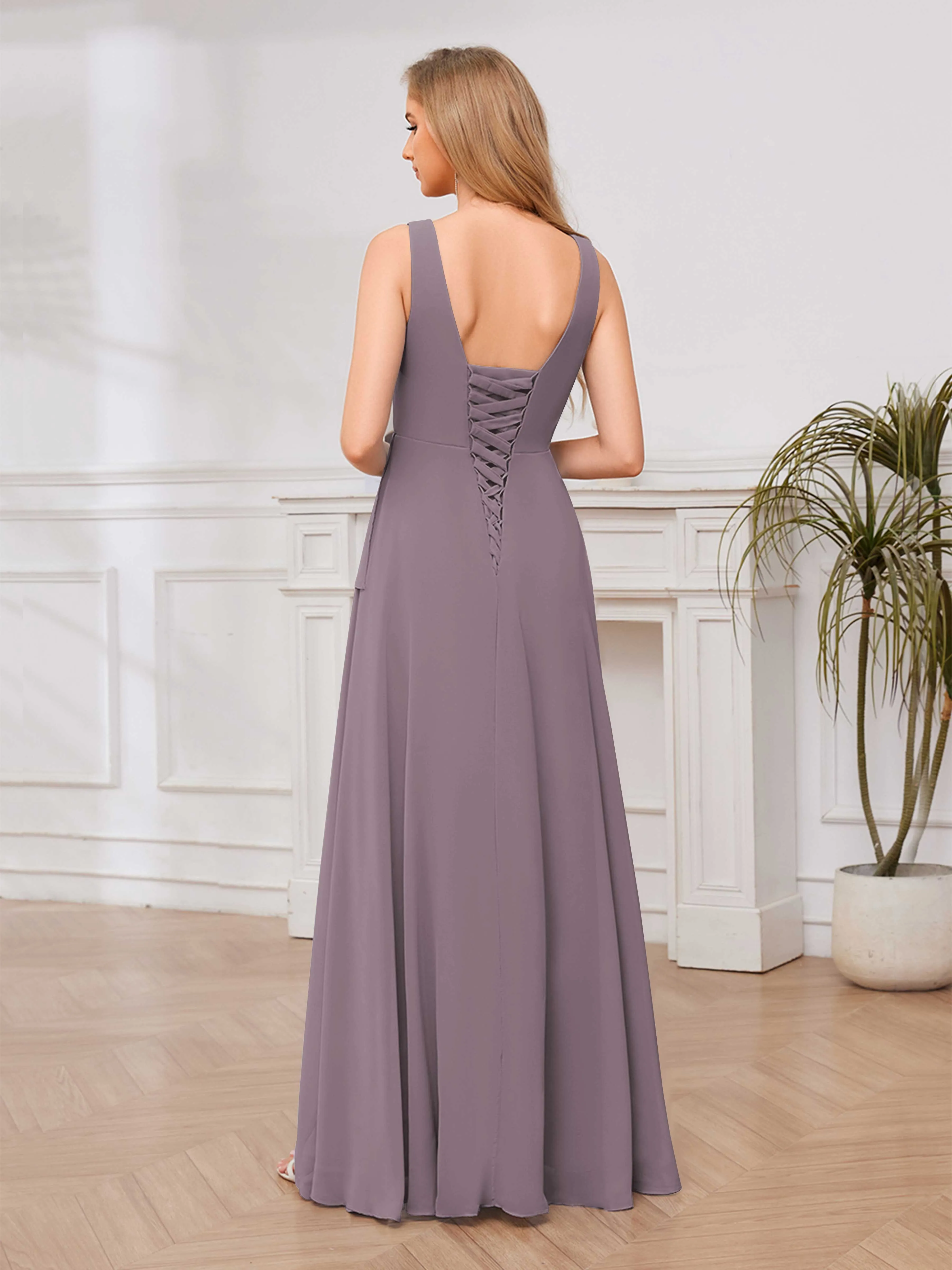 Chelsea Flowing A-Line Square Slit Long Chiffon Bridesmaid Dresses