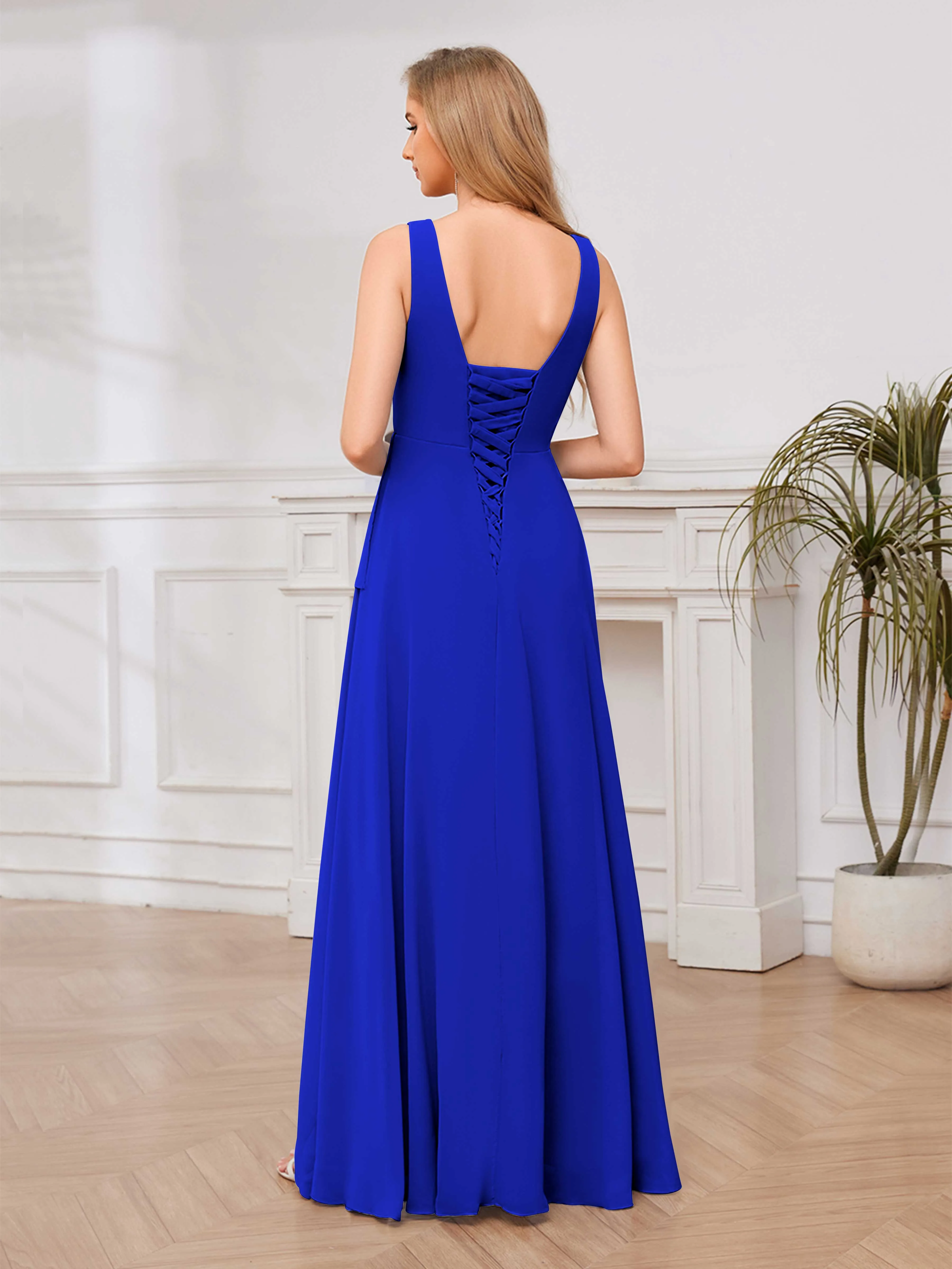 Chelsea Flowing A-Line Square Slit Long Chiffon Bridesmaid Dresses