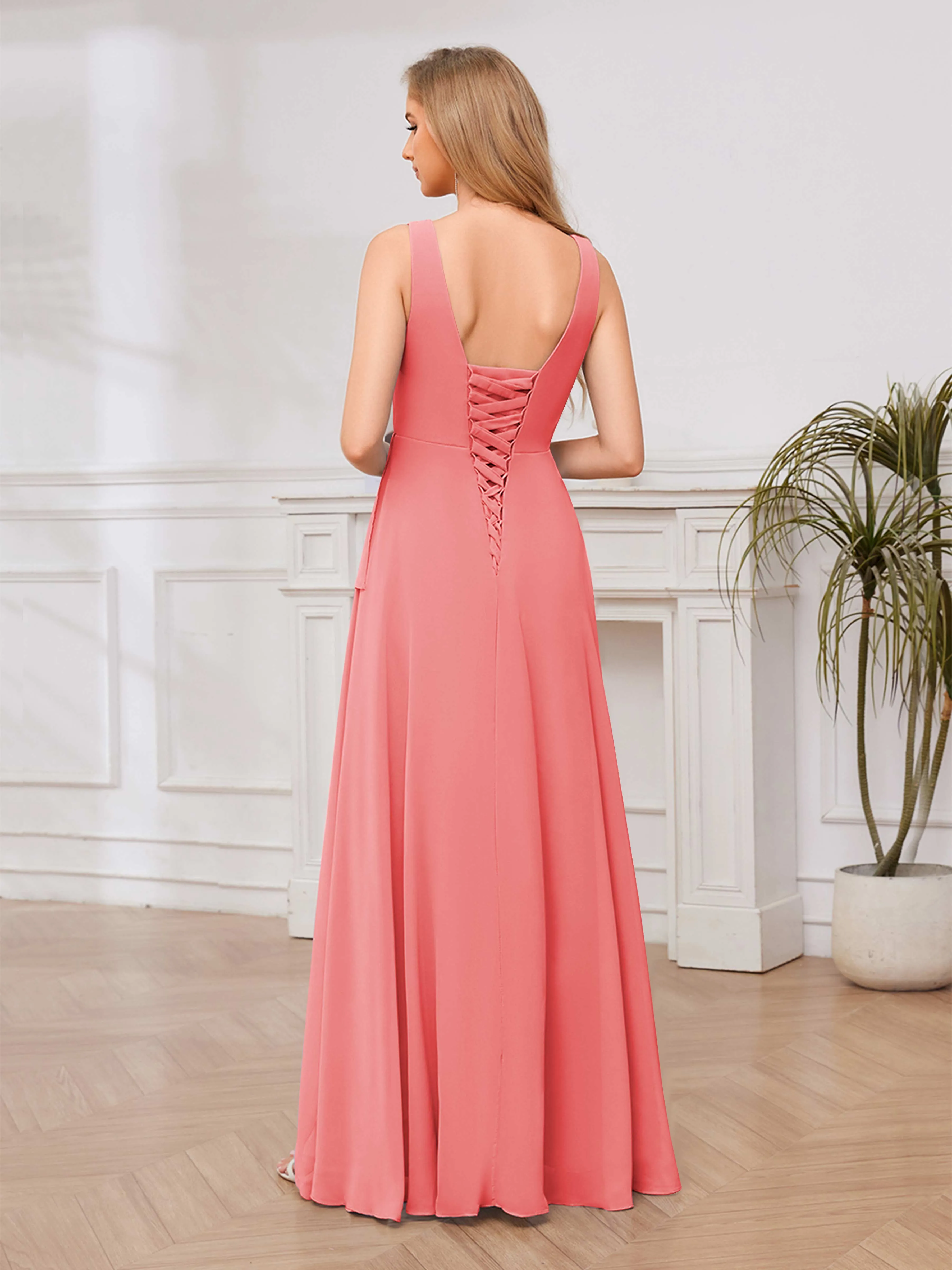 Chelsea Flowing A-Line Square Slit Long Chiffon Bridesmaid Dresses