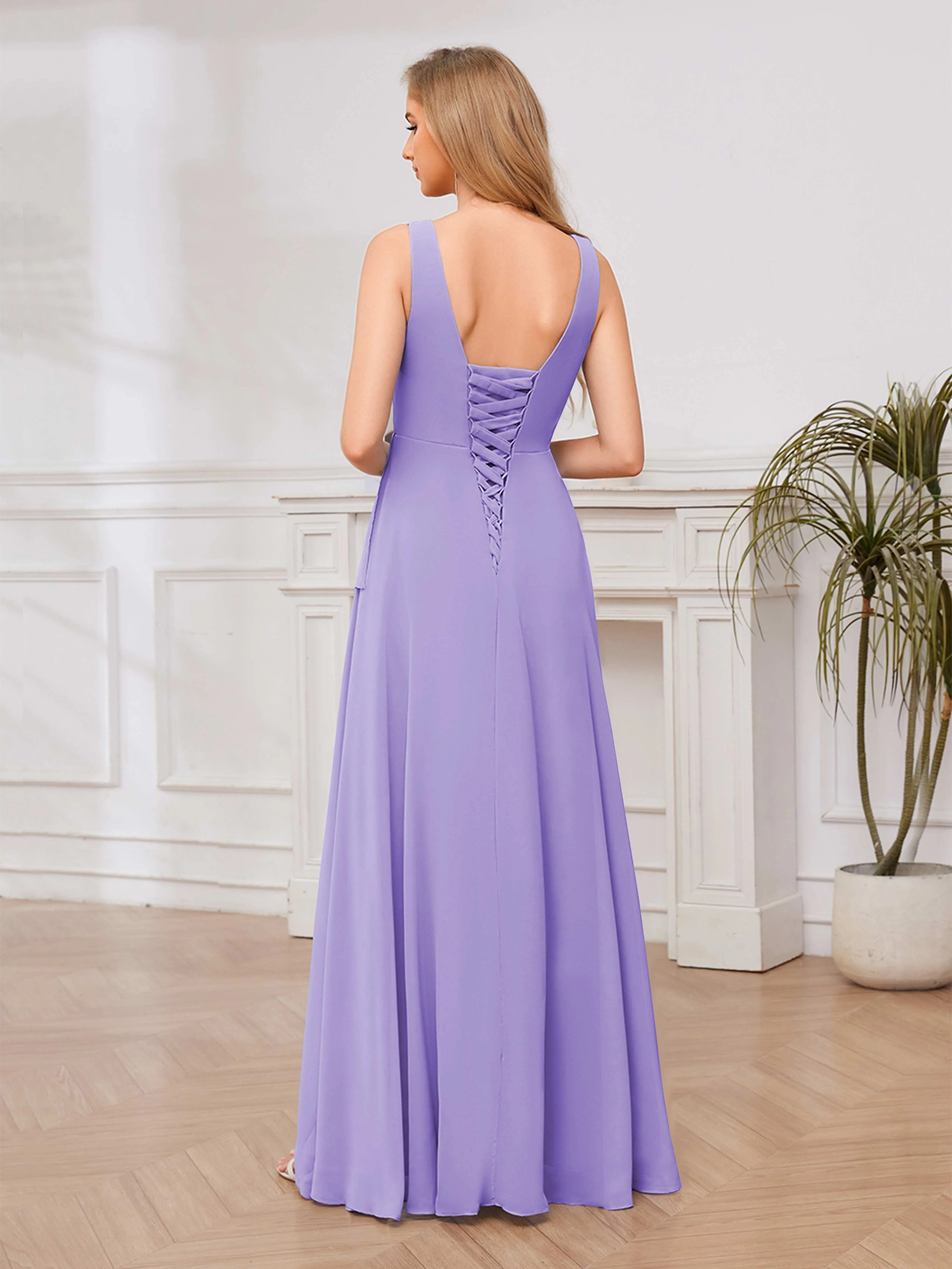 Chelsea Flowing A-Line Square Slit Long Chiffon Bridesmaid Dresses