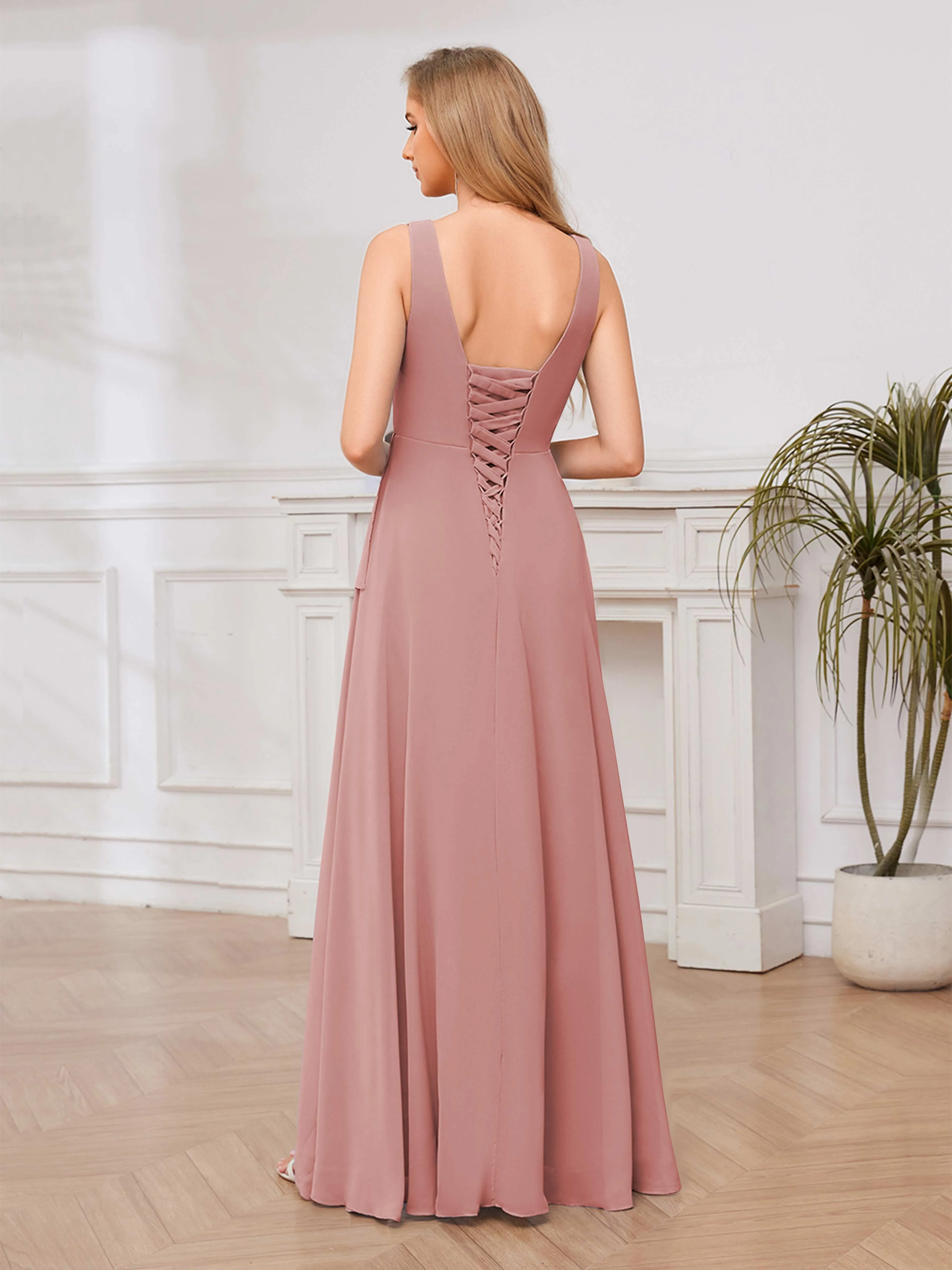 Chelsea Flowing A-Line Square Slit Long Chiffon Bridesmaid Dresses