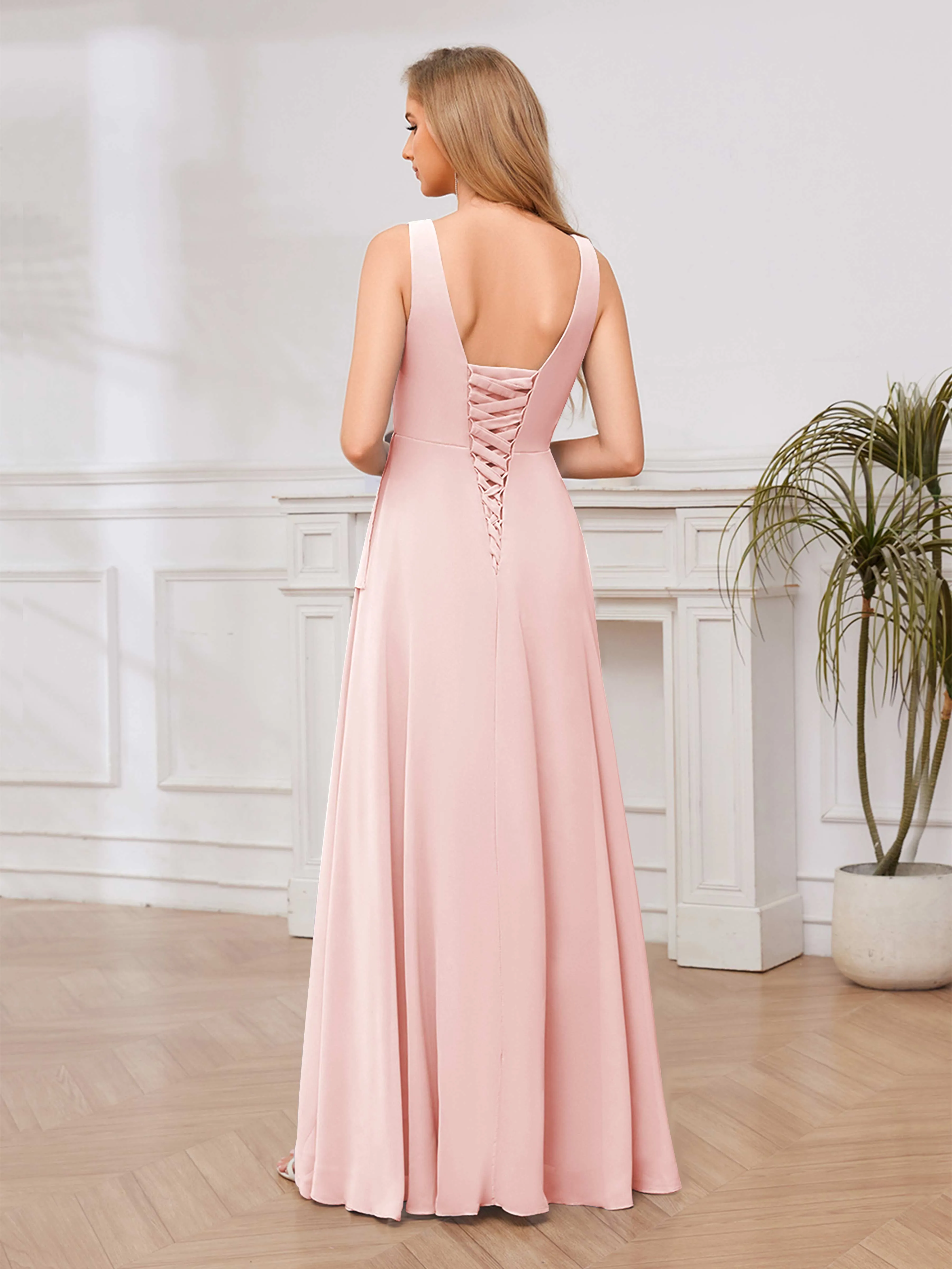 Chelsea Flowing A-Line Square Slit Long Chiffon Bridesmaid Dresses