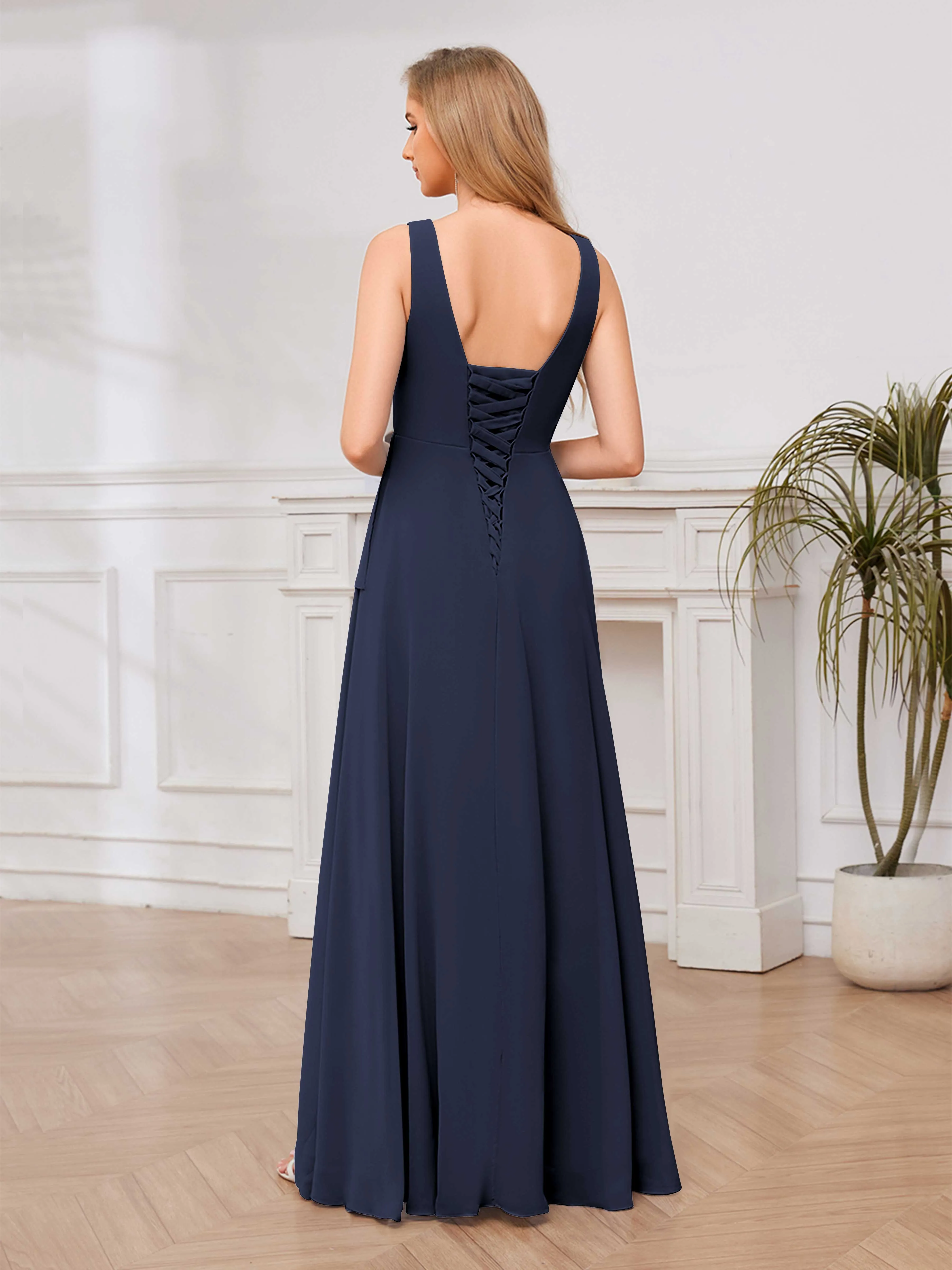 Chelsea Flowing A-Line Square Slit Long Chiffon Bridesmaid Dresses