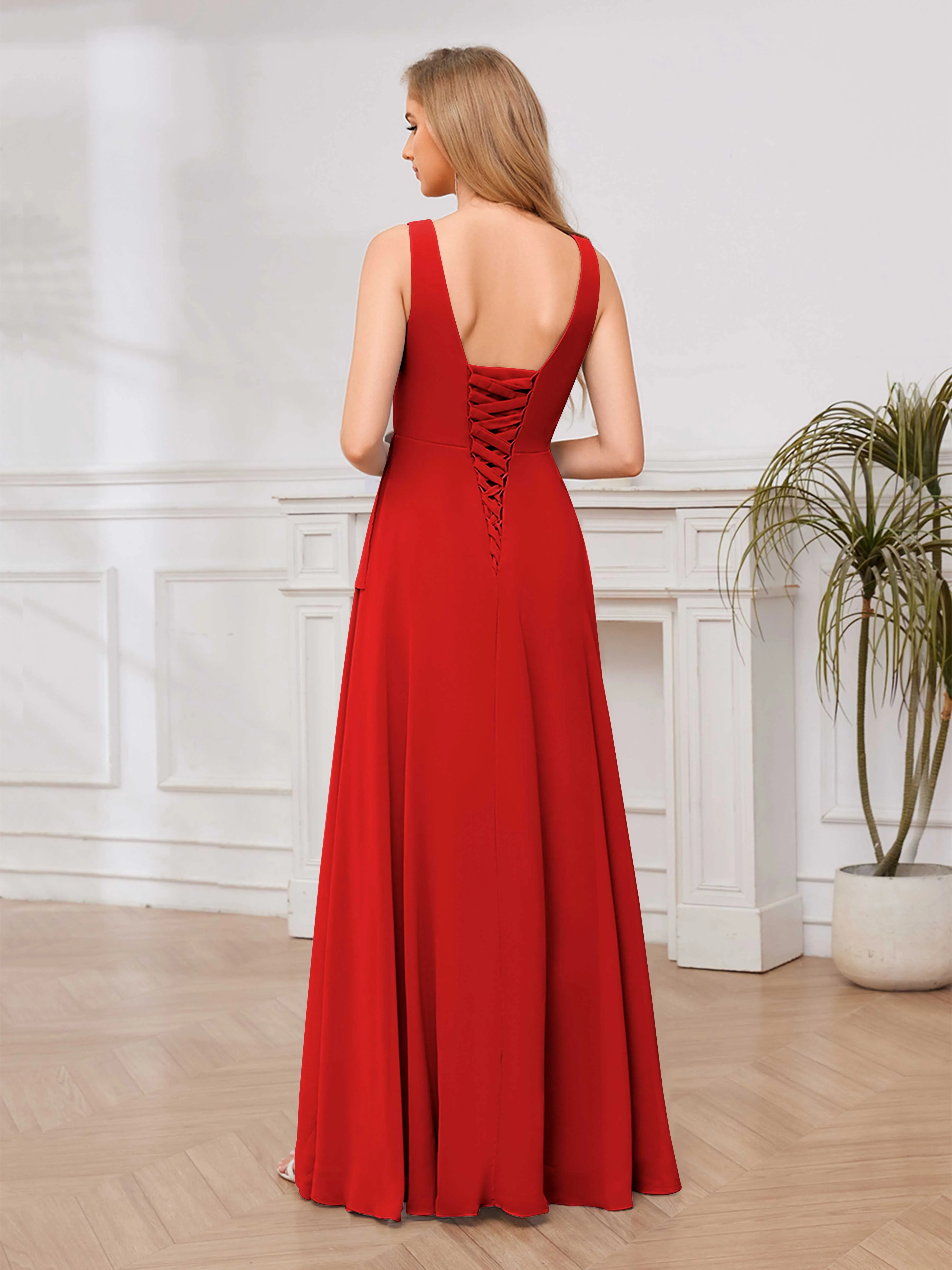 Chelsea Flowing A-Line Square Slit Long Chiffon Bridesmaid Dresses