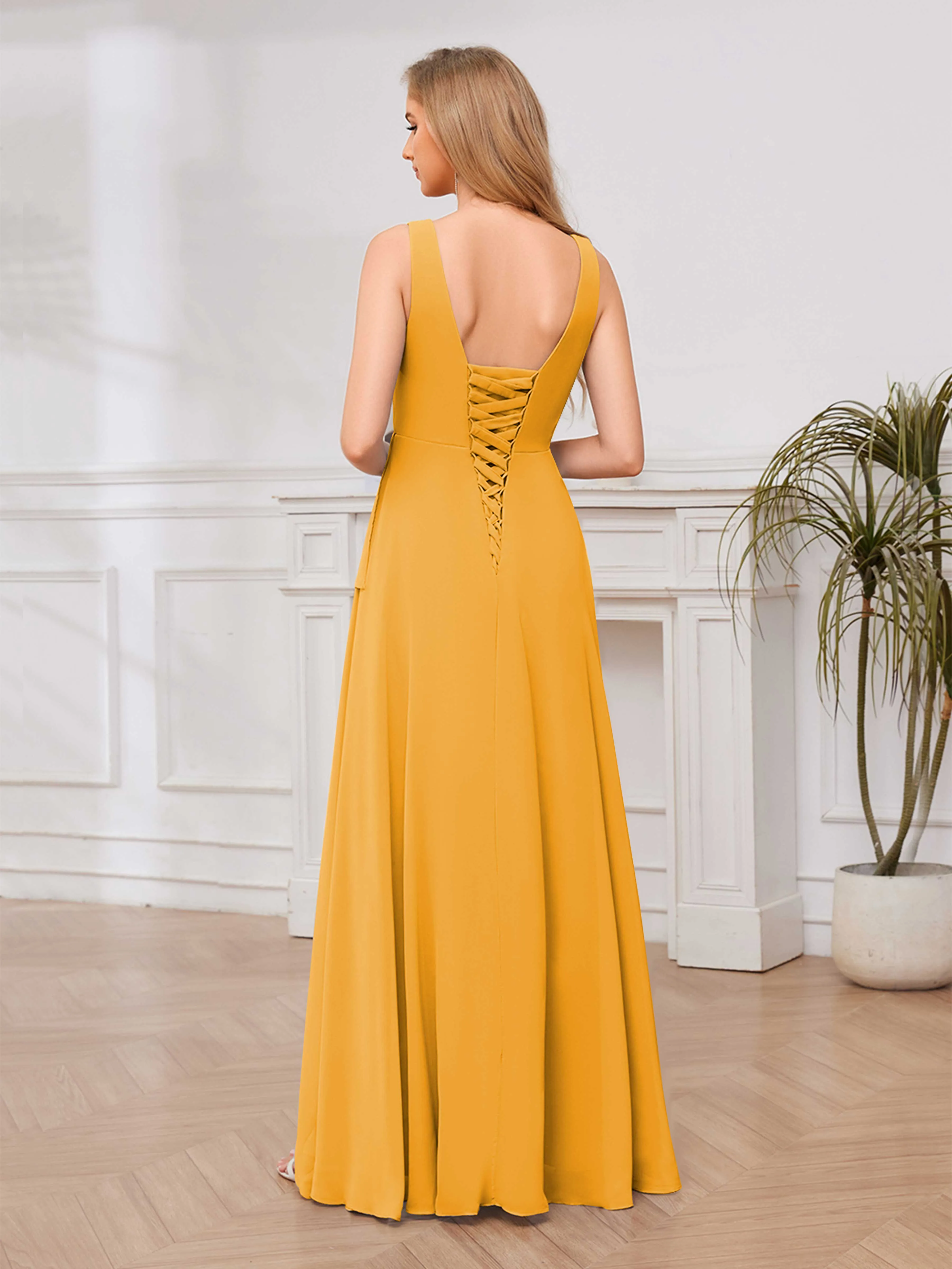 Chelsea Flowing A-Line Square Slit Long Chiffon Bridesmaid Dresses