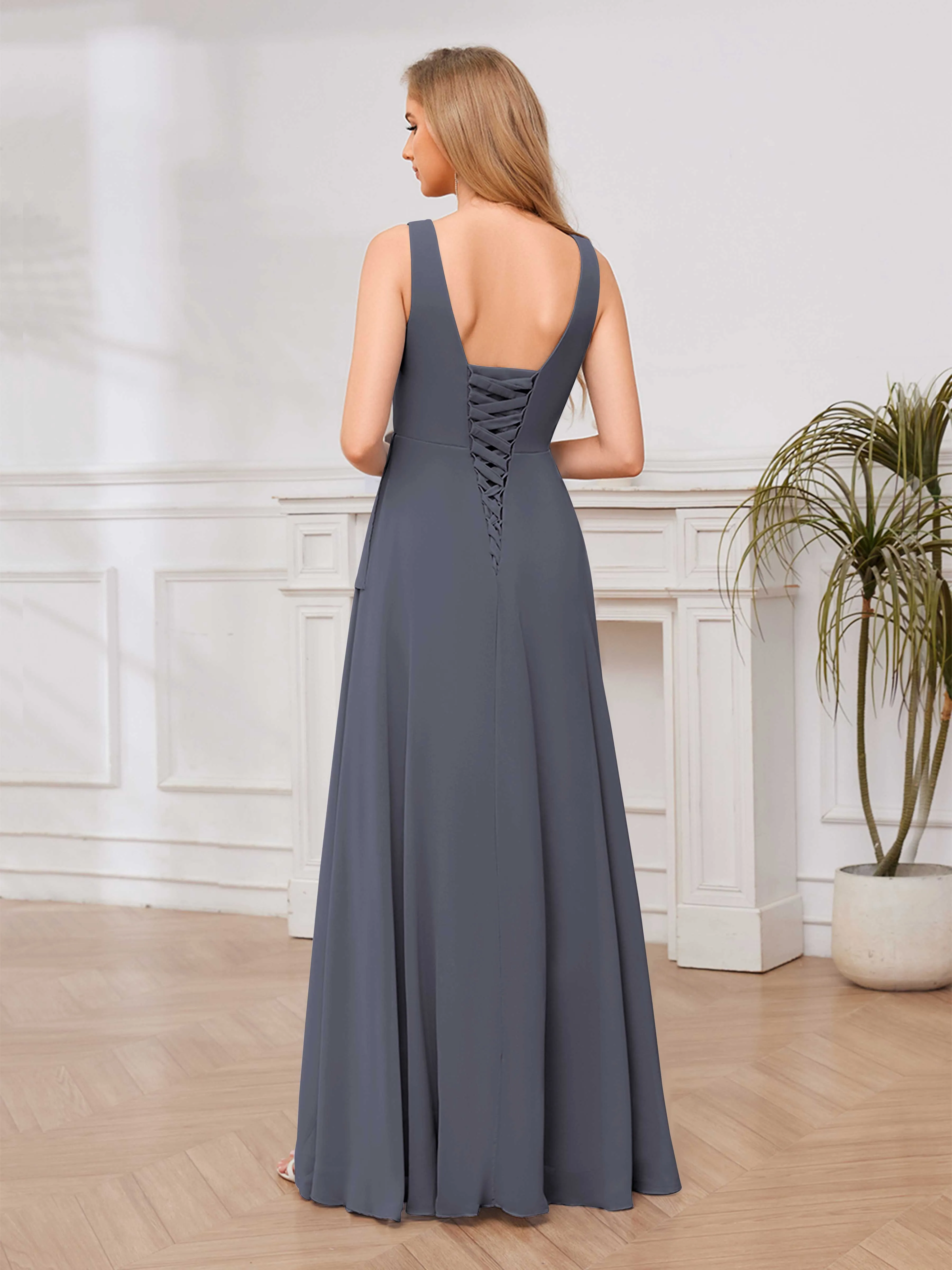 Chelsea Flowing A-Line Square Slit Long Chiffon Bridesmaid Dresses