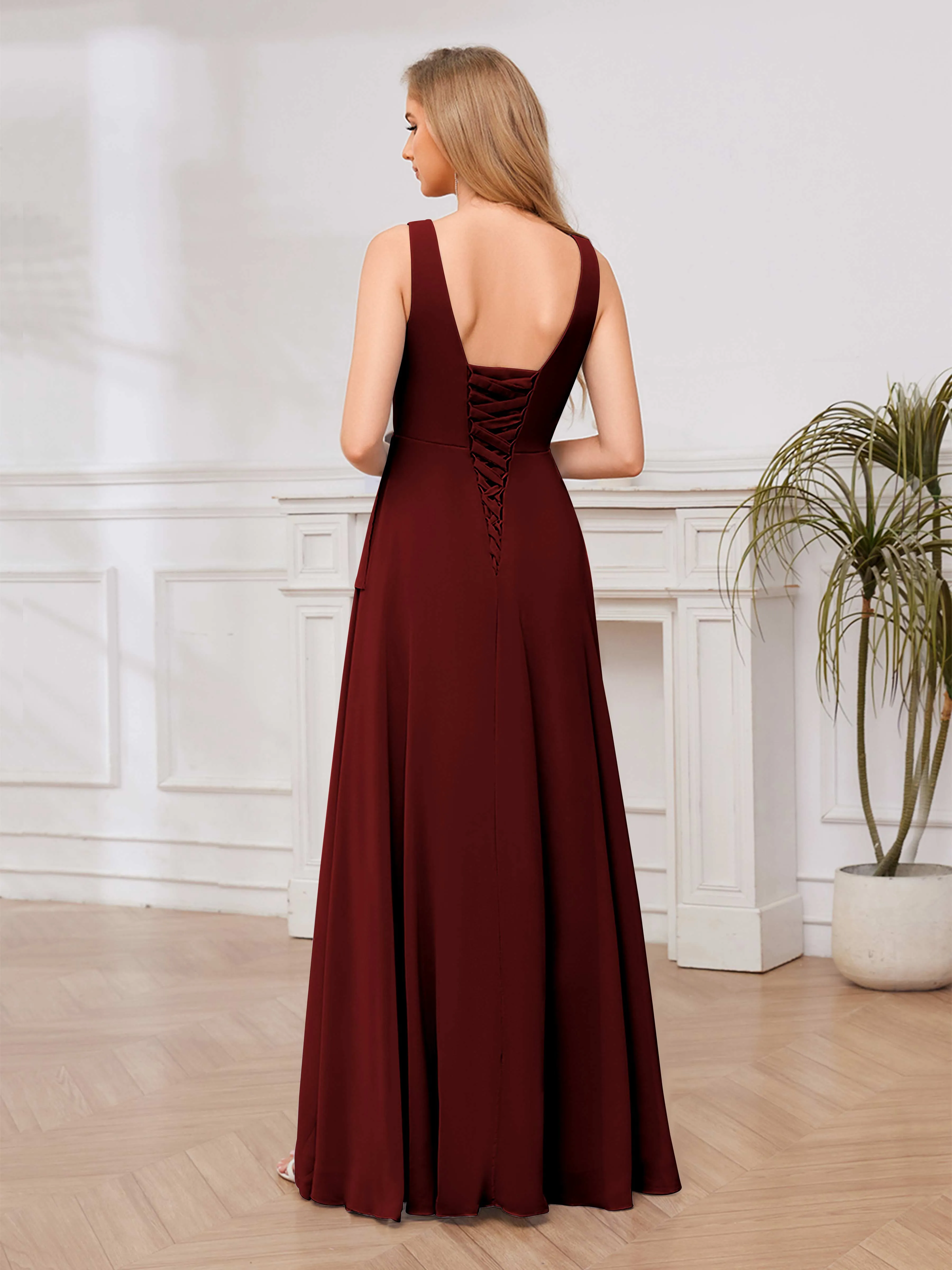 Chelsea Flowing A-Line Square Slit Long Chiffon Bridesmaid Dresses