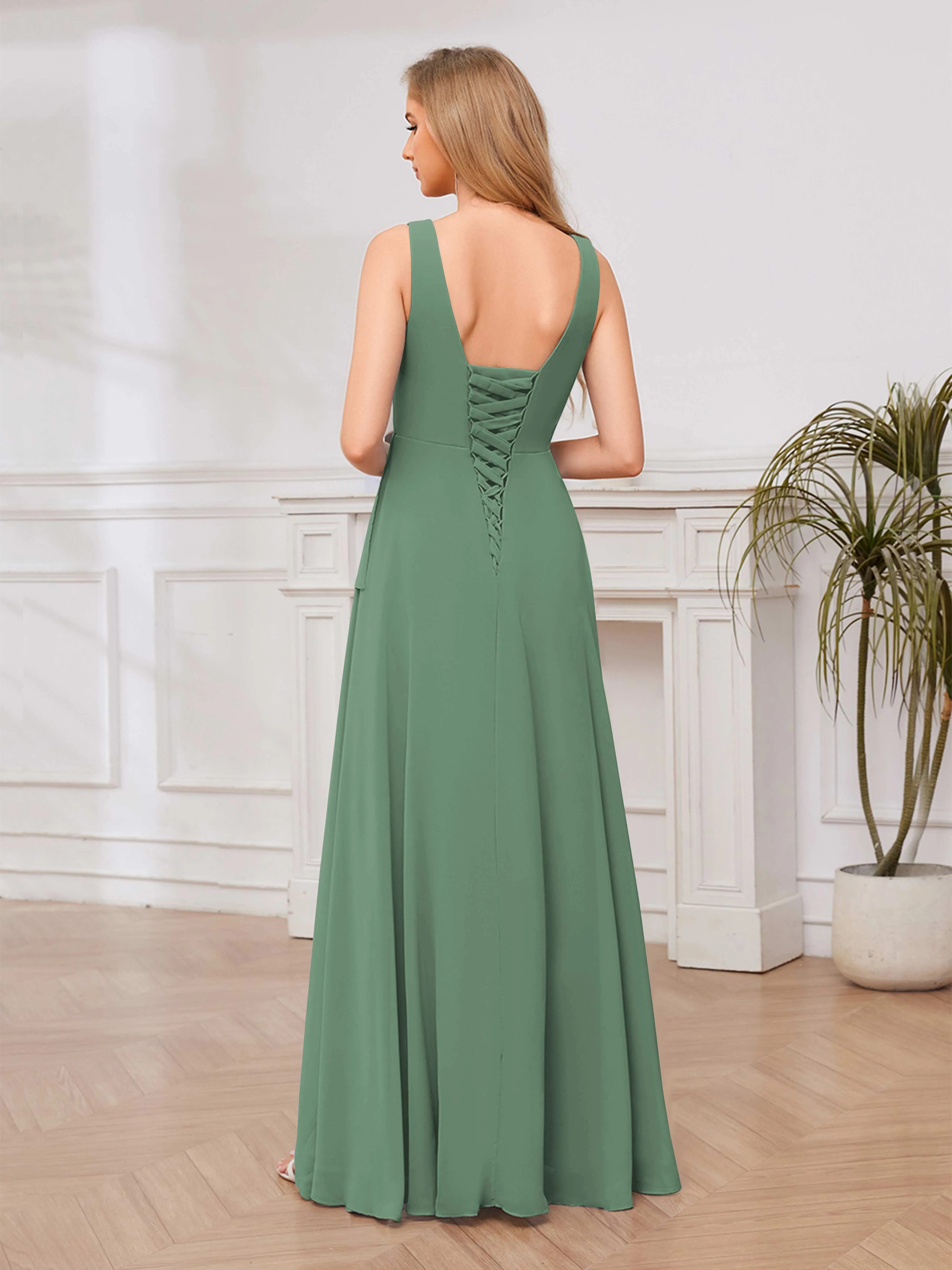 Chelsea Flowing A-Line Square Slit Long Chiffon Bridesmaid Dresses
