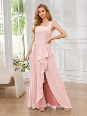 Chelsea Flowing A-Line Square Slit Long Chiffon Bridesmaid Dresses