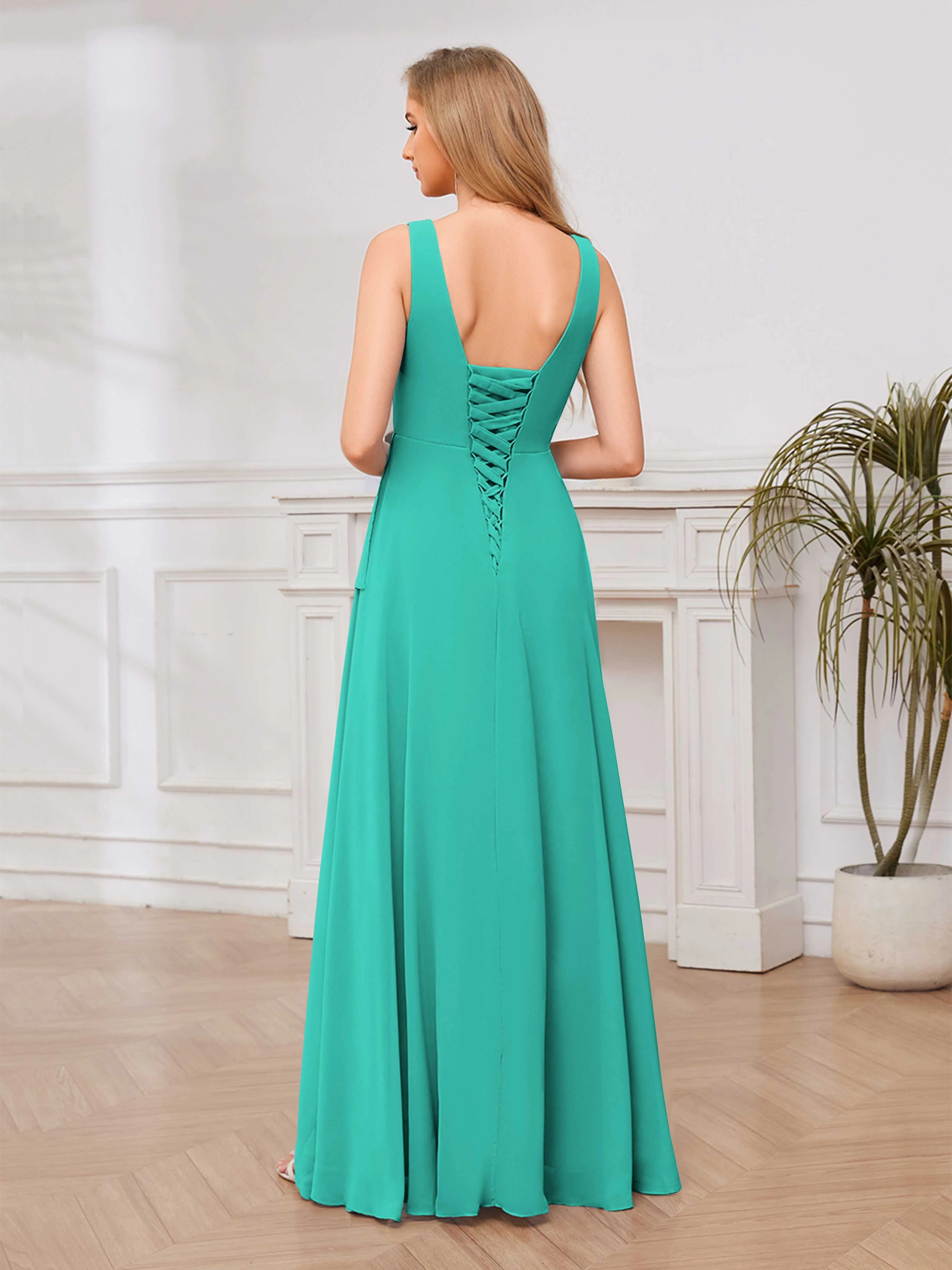 Chelsea Flowing A-Line Square Slit Long Chiffon Bridesmaid Dresses