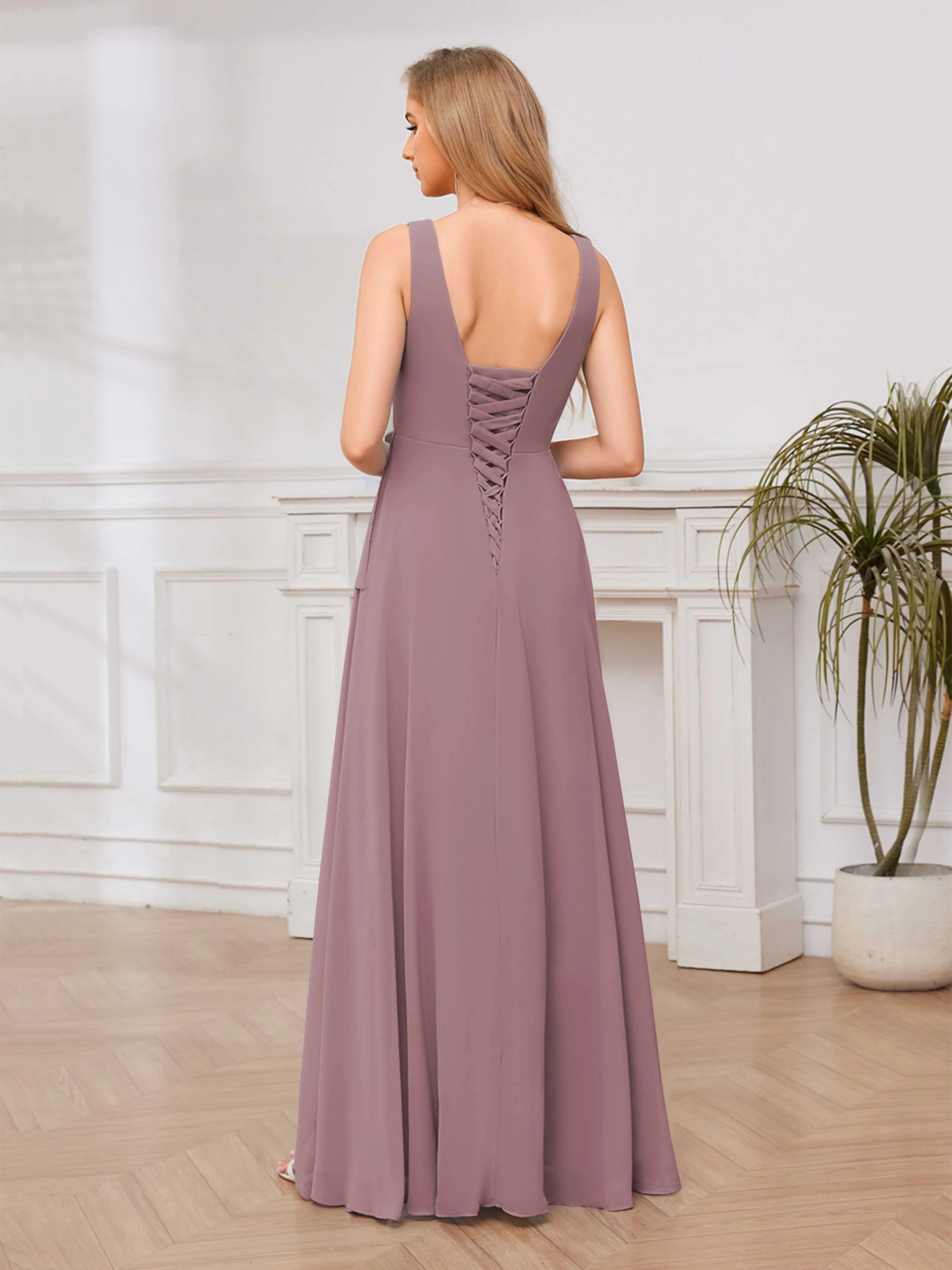 Chelsea Flowing A-Line Square Slit Long Chiffon Bridesmaid Dresses