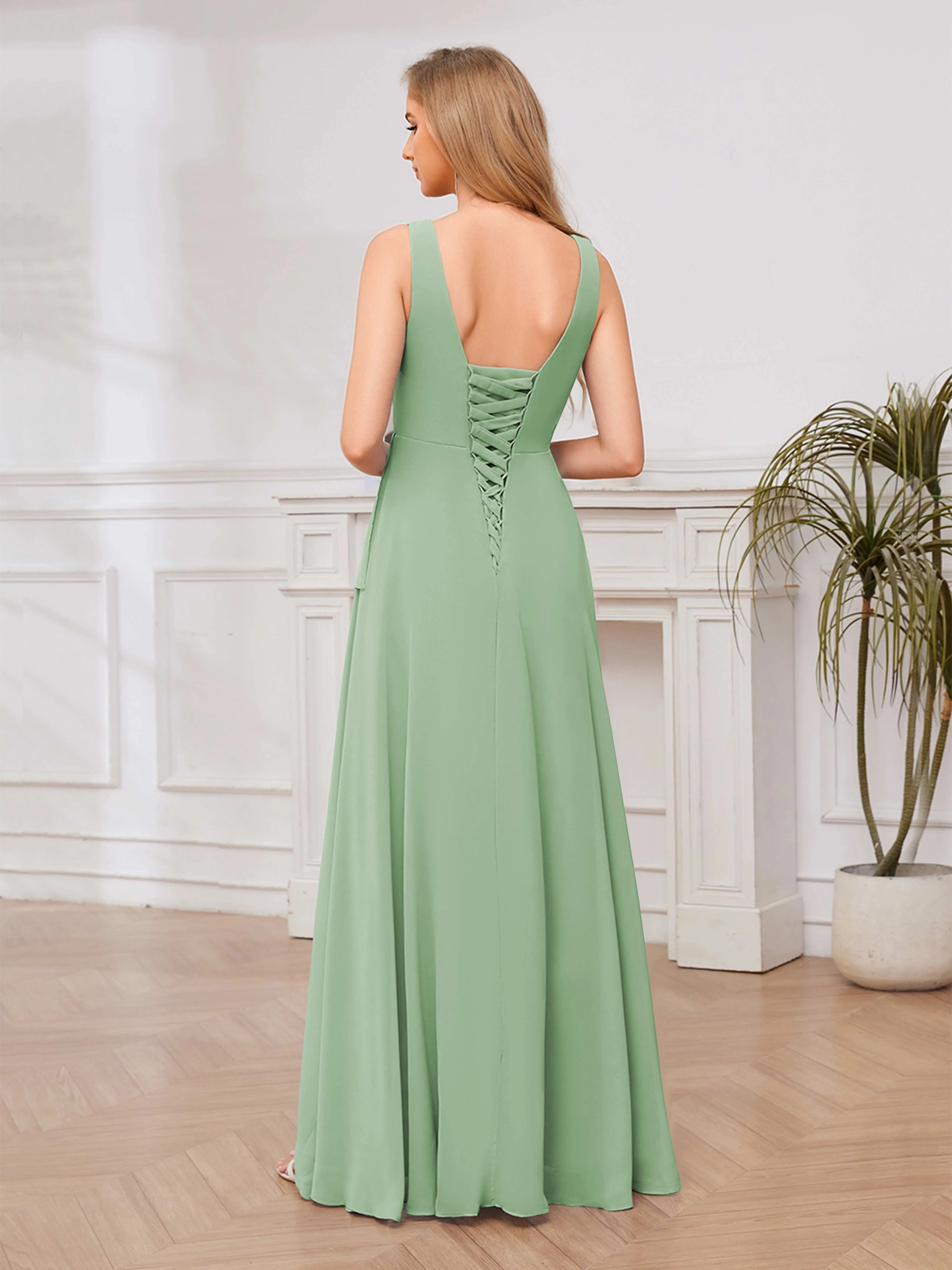 Chelsea Flowing A-Line Square Slit Long Chiffon Bridesmaid Dresses