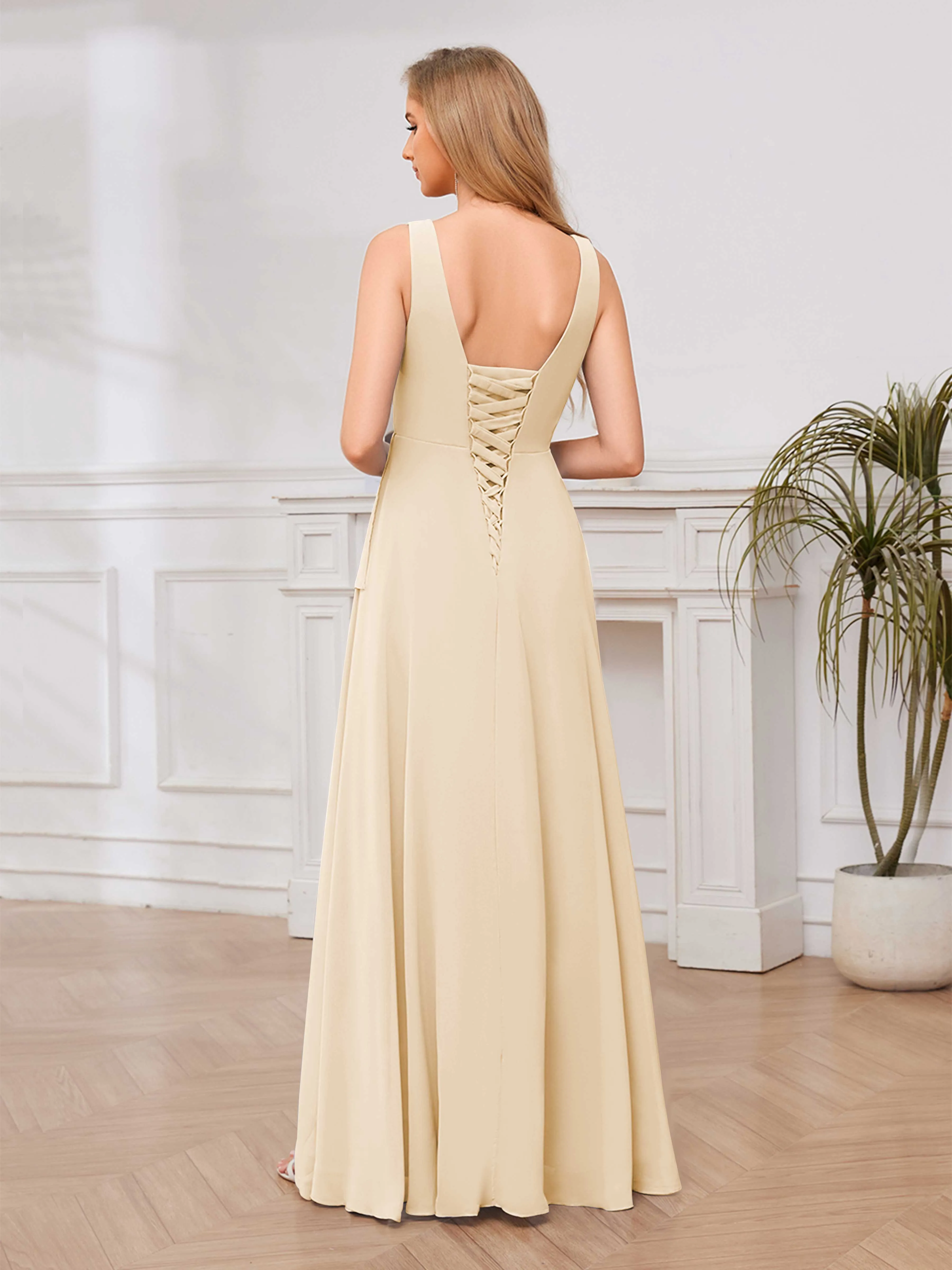 Chelsea Flowing A-Line Square Slit Long Chiffon Bridesmaid Dresses