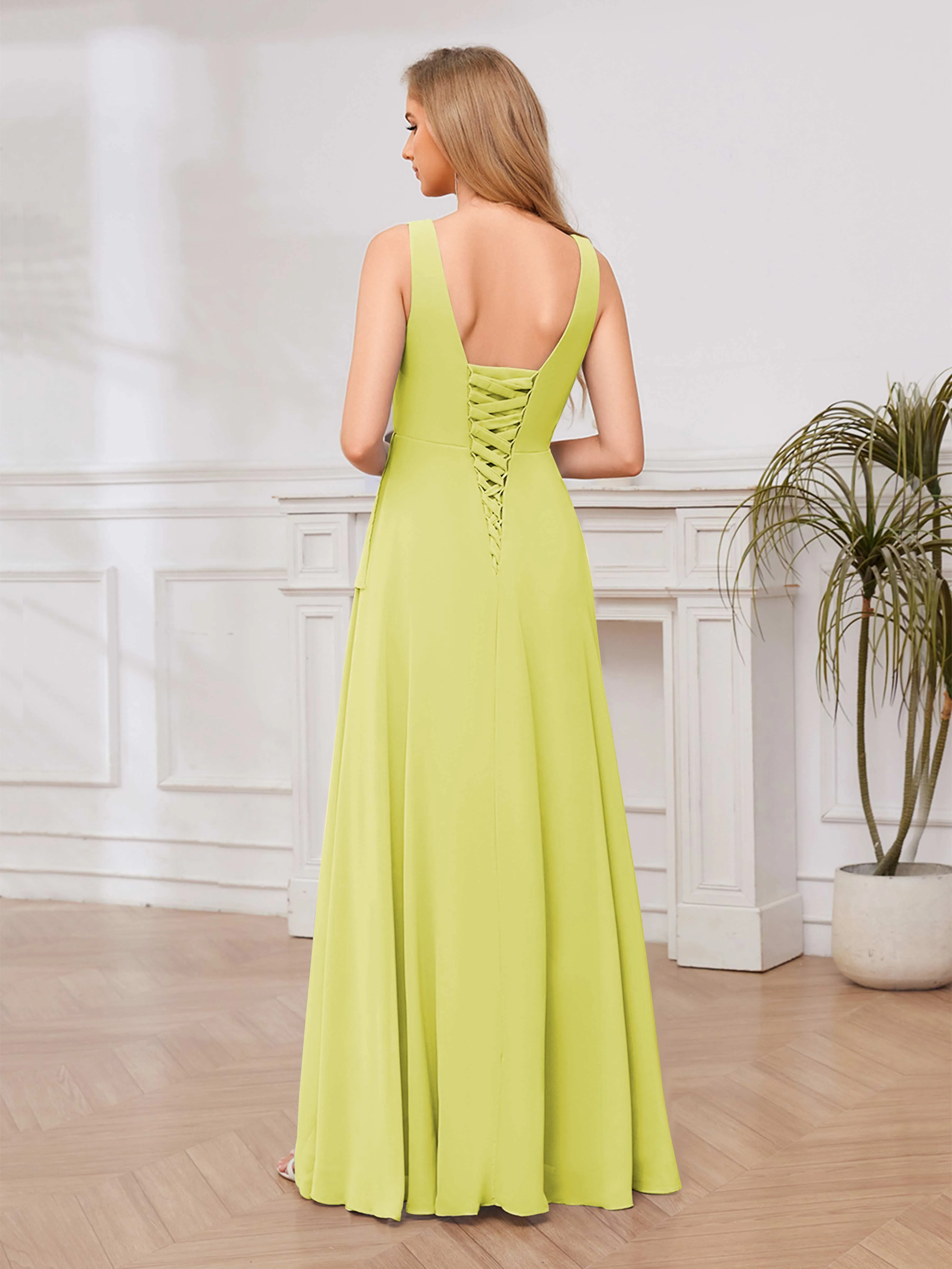 Chelsea Flowing A-Line Square Slit Long Chiffon Bridesmaid Dresses
