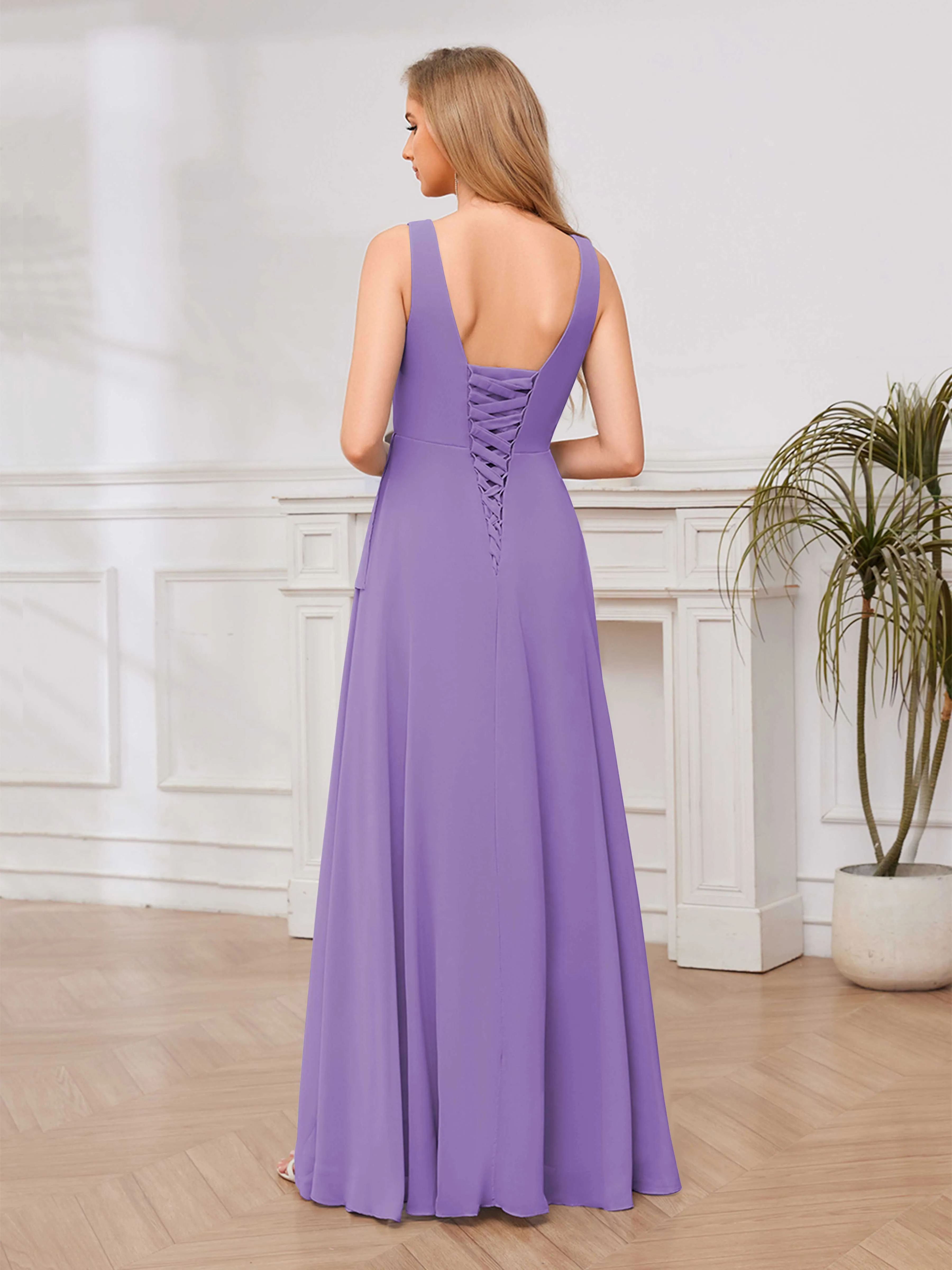 Chelsea Flowing A-Line Square Slit Long Chiffon Bridesmaid Dresses