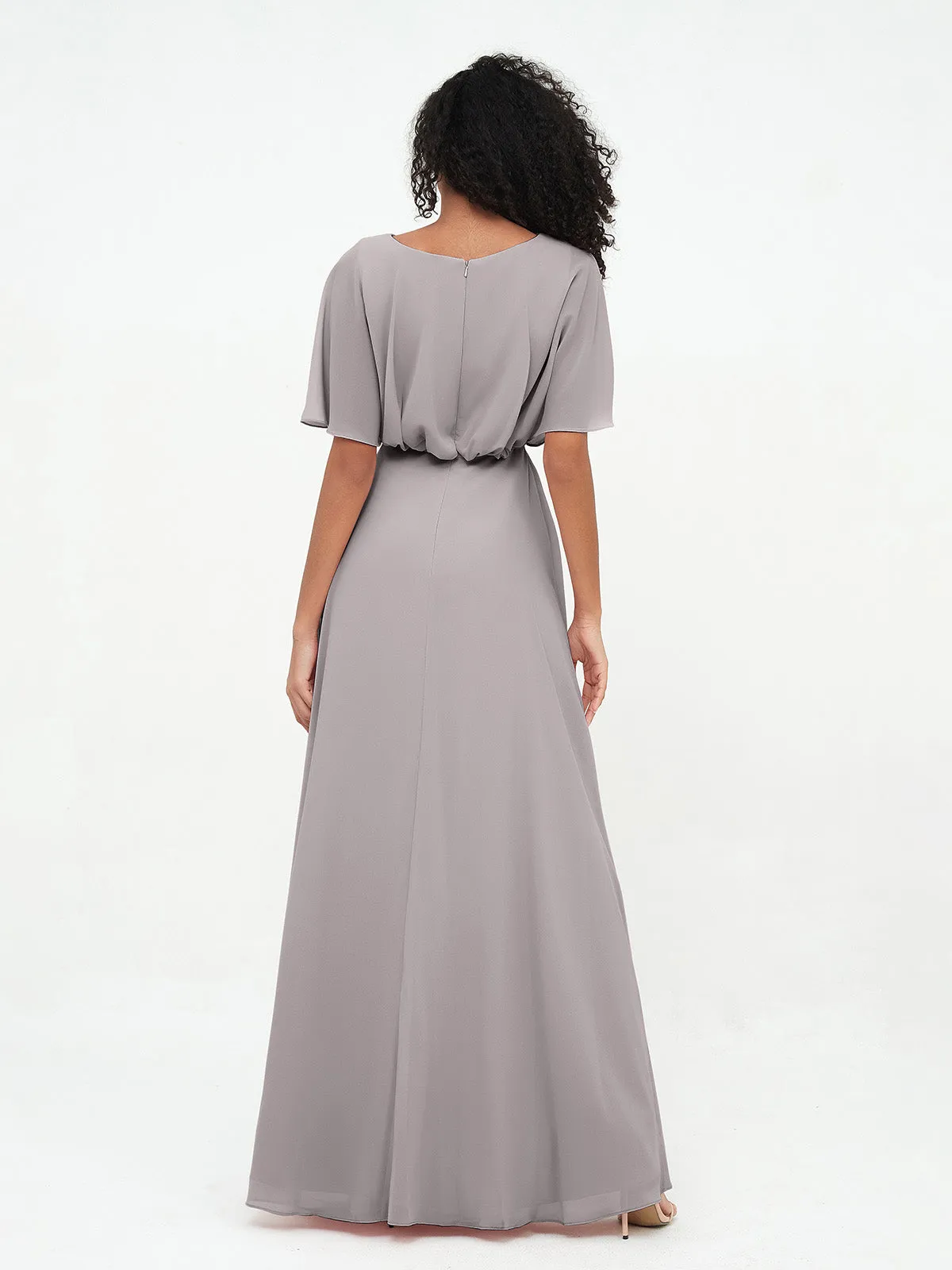 Chiffon Full Length Bridesmaid Dresses with Wrap Silver
