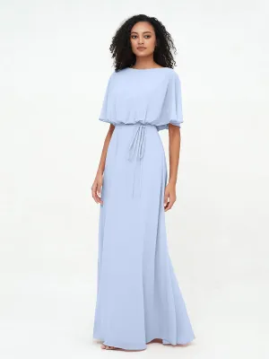 Chiffon Full Length Bridesmaid Dresses with Wrap Sky Blue