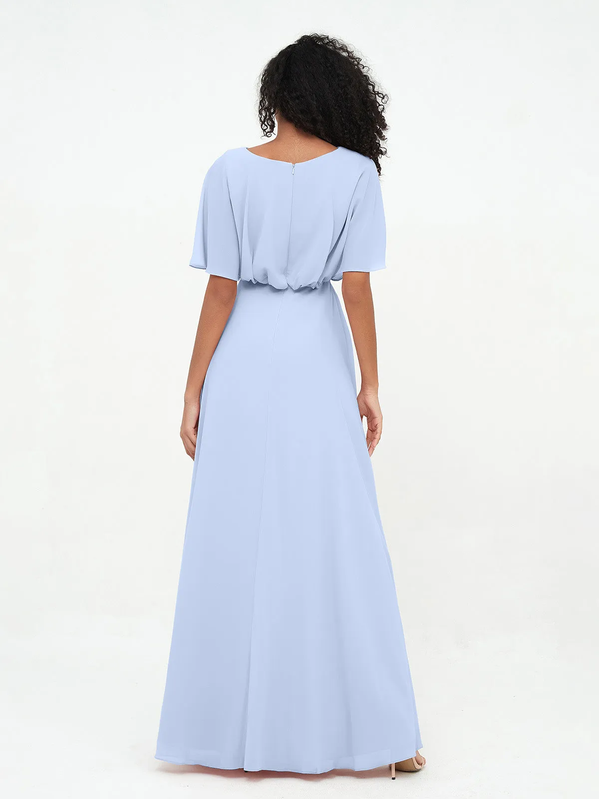 Chiffon Full Length Bridesmaid Dresses with Wrap Sky Blue