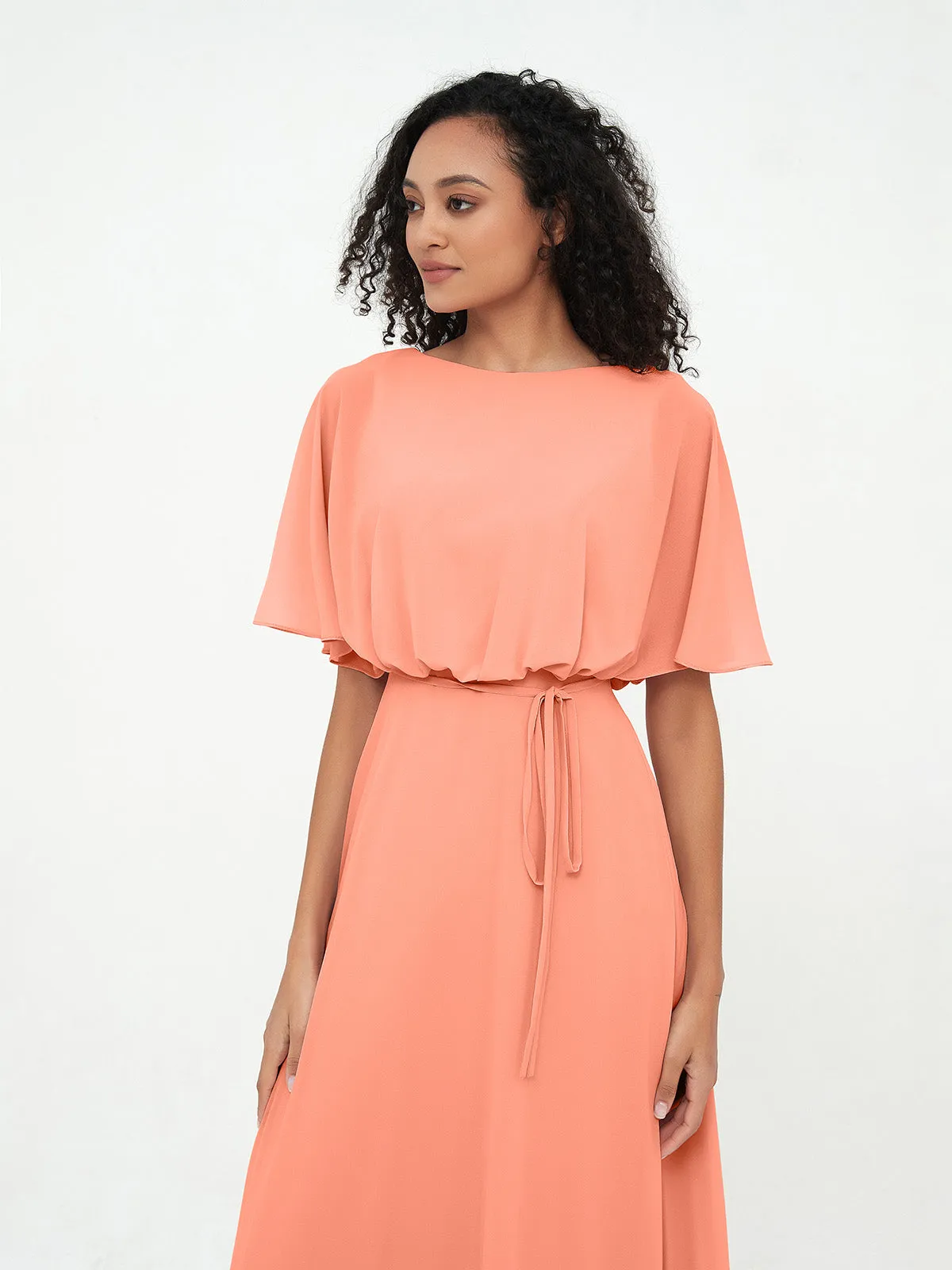 Chiffon Full Length Bridesmaid Dresses with Wrap Sunset