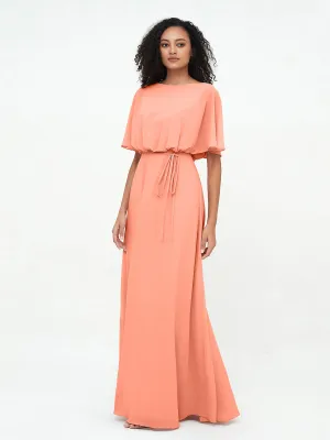 Chiffon Full Length Bridesmaid Dresses with Wrap Sunset