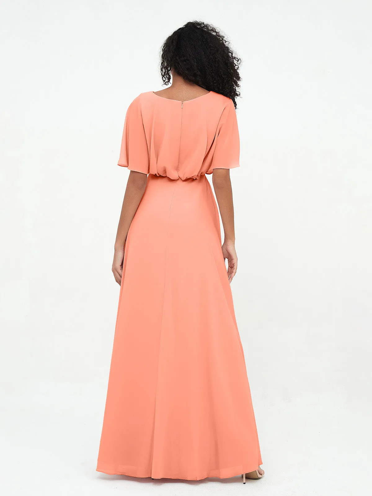 Chiffon Full Length Bridesmaid Dresses with Wrap Sunset