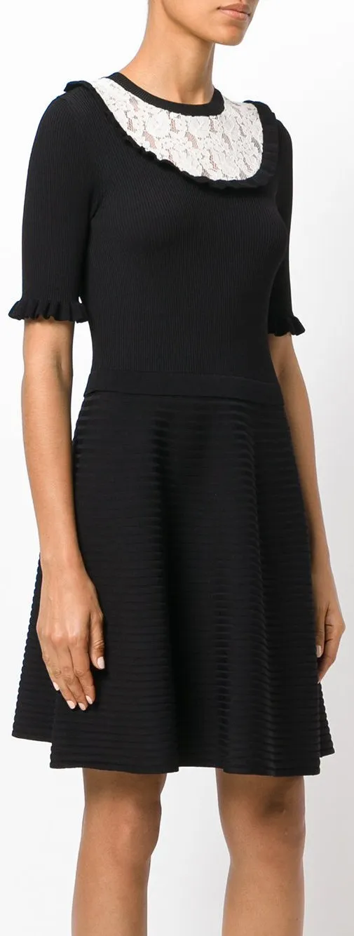 Contrast Lace-Trimmed Dress