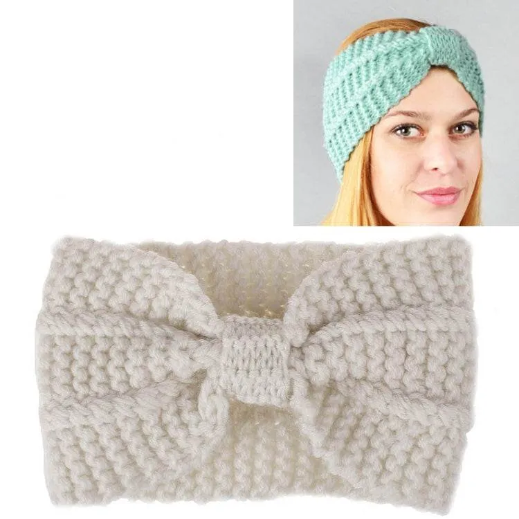 Cozy Crochet Bow Knitted Turban Headband for Women - Wide Stretch Woolen Hair Wrap