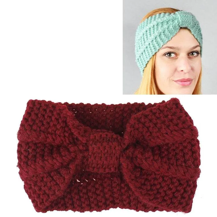 Cozy Crochet Bow Knitted Turban Headband for Women - Wide Stretch Woolen Hair Wrap