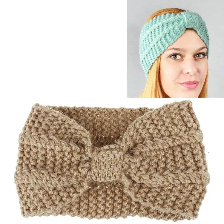 Cozy Crochet Bow Knitted Turban Headband for Women - Wide Stretch Woolen Hair Wrap