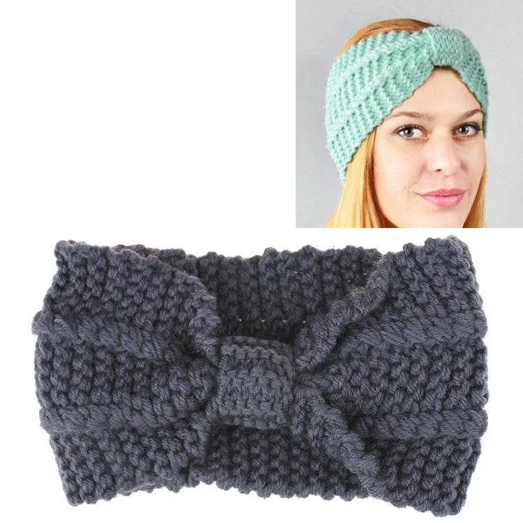 Cozy Crochet Bow Knitted Turban Headband for Women - Wide Stretch Woolen Hair Wrap