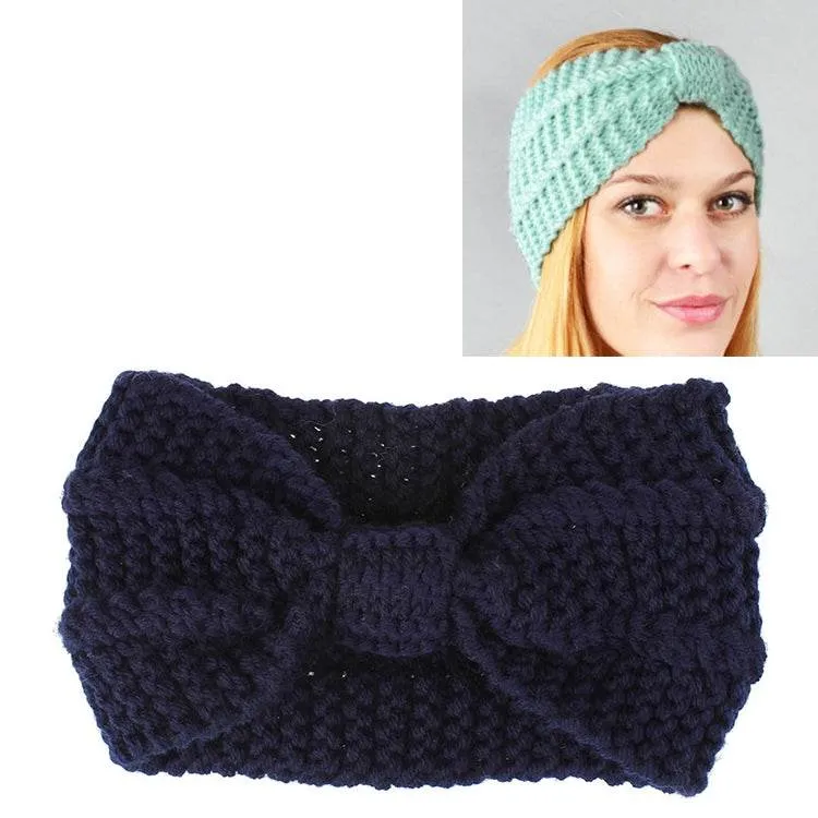 Cozy Crochet Bow Knitted Turban Headband for Women - Wide Stretch Woolen Hair Wrap