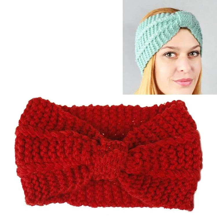 Cozy Crochet Bow Knitted Turban Headband for Women - Wide Stretch Woolen Hair Wrap