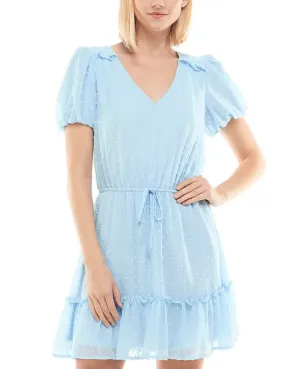 Crystal Doll Juniors' Swiss-Dot Drawstring-Waist Dress