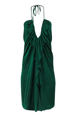 Dondup - Green Sleeveless Ruffled Halter Shift Dress Sz S