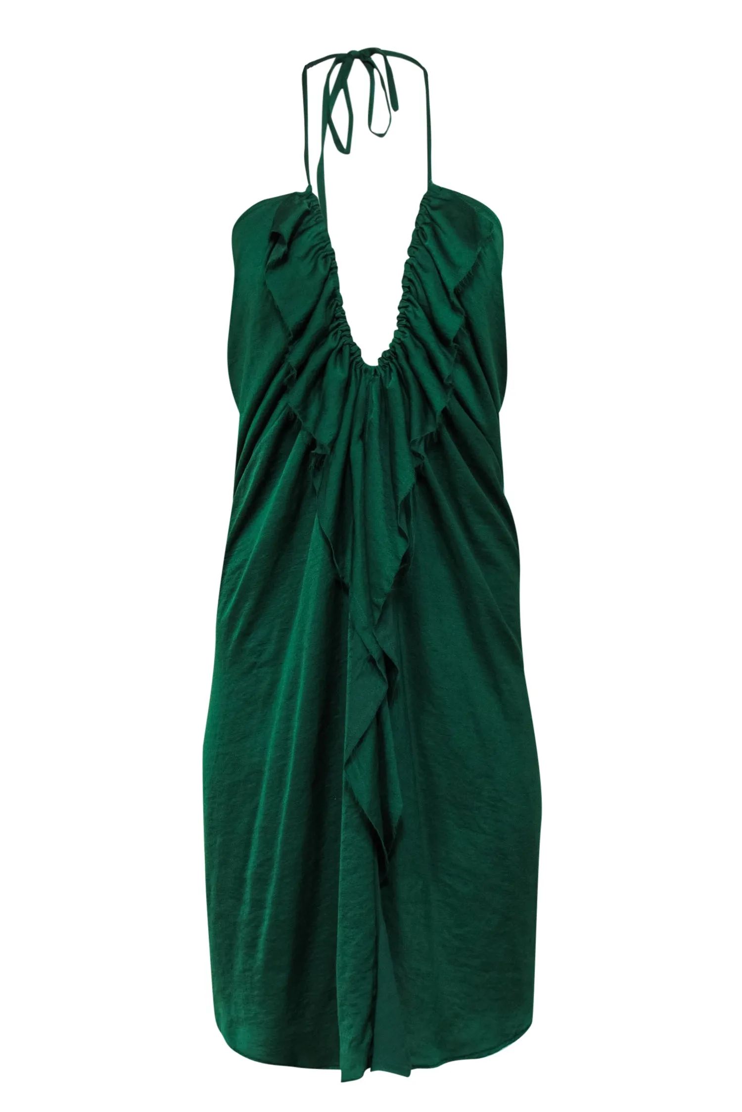 Dondup - Green Sleeveless Ruffled Halter Shift Dress Sz S