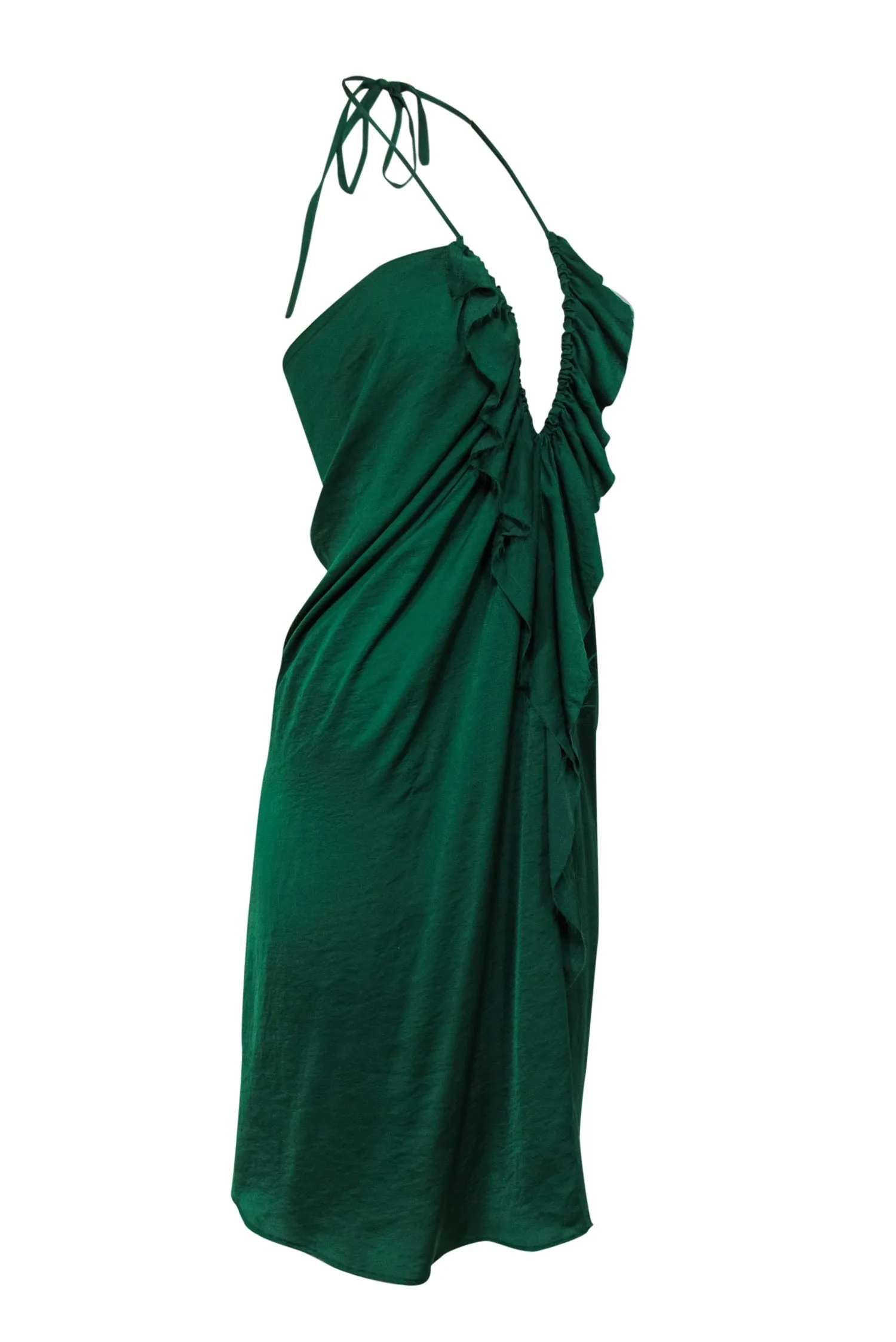 Dondup - Green Sleeveless Ruffled Halter Shift Dress Sz S