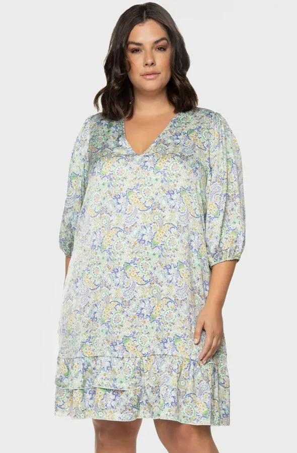 Dress Aqua Mint Paisley Satin Ruffled