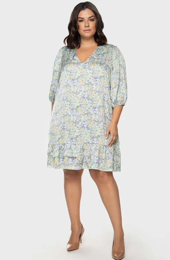 Dress Aqua Mint Paisley Satin Ruffled