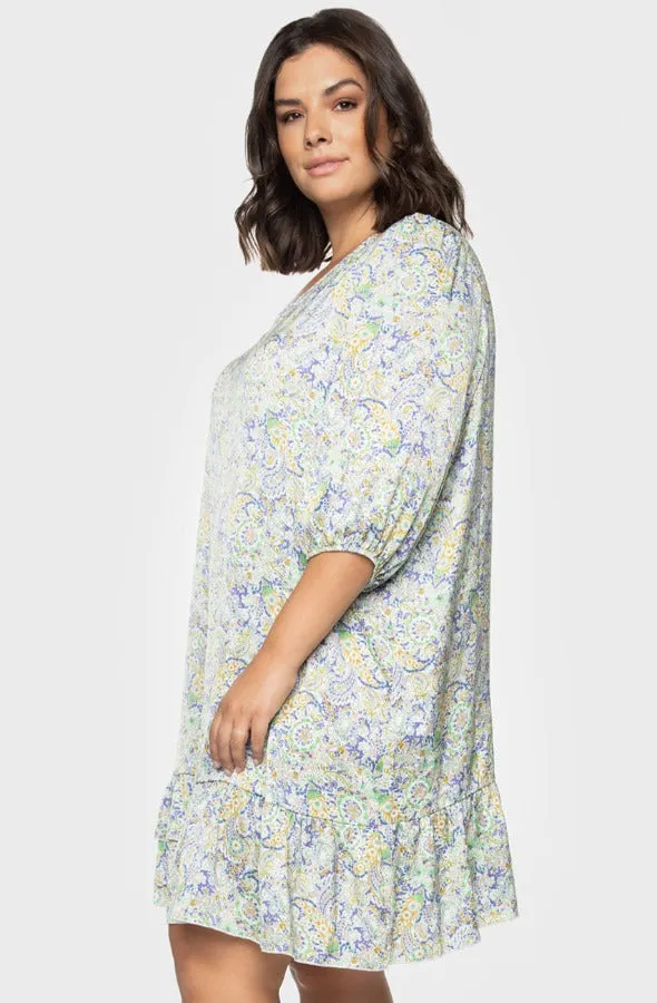 Dress Aqua Mint Paisley Satin Ruffled
