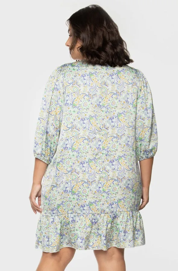 Dress Aqua Mint Paisley Satin Ruffled